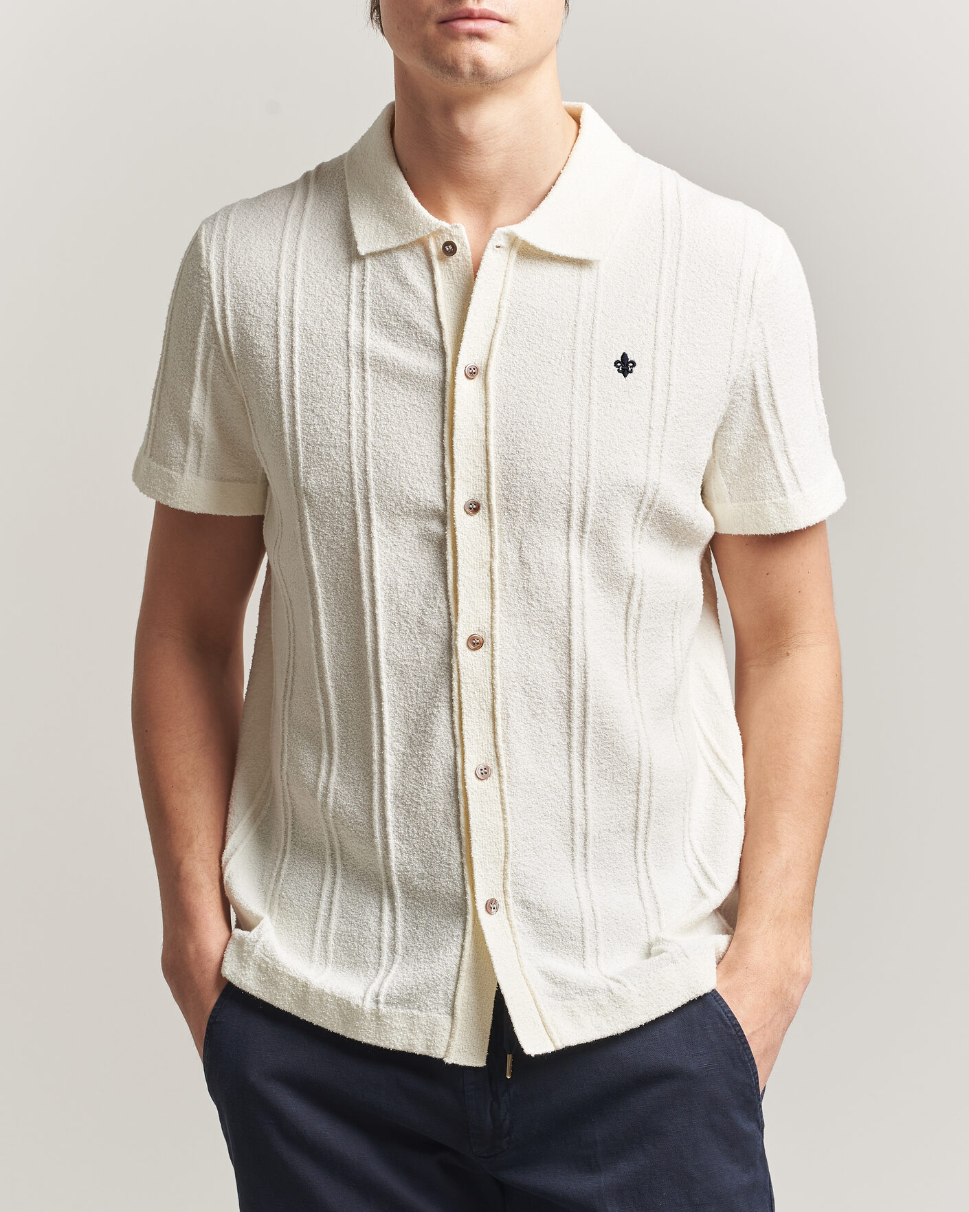 Herre | Skjorter | Morris | Clayton Knitted Short Sleeve Shirt Off White