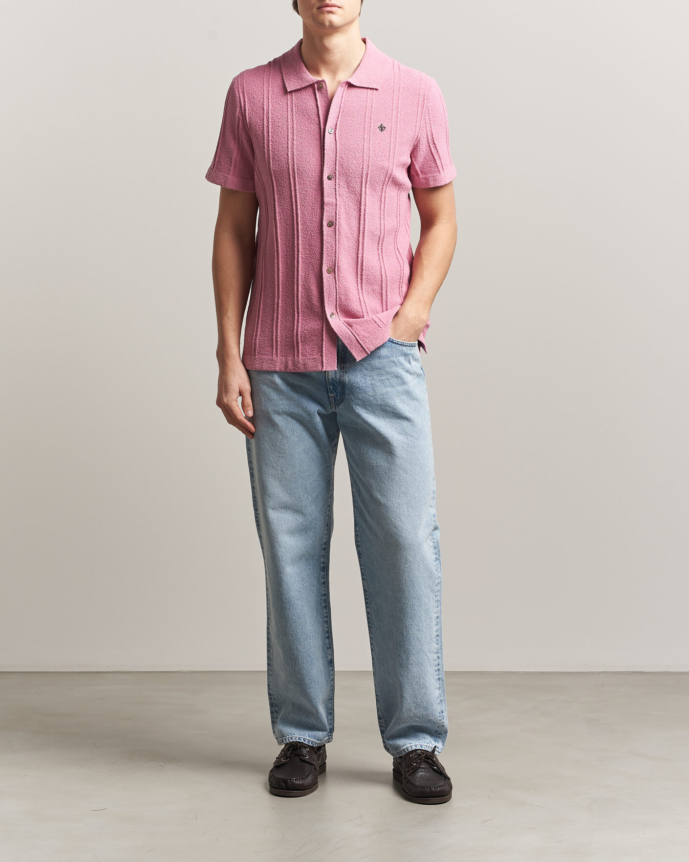 Herre | Skjorter | Morris | Clayton Knitted Short Sleeve Shirt Pink