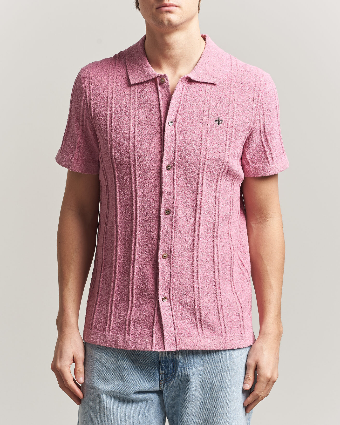 Herre | Skjorter | Morris | Clayton Knitted Short Sleeve Shirt Pink