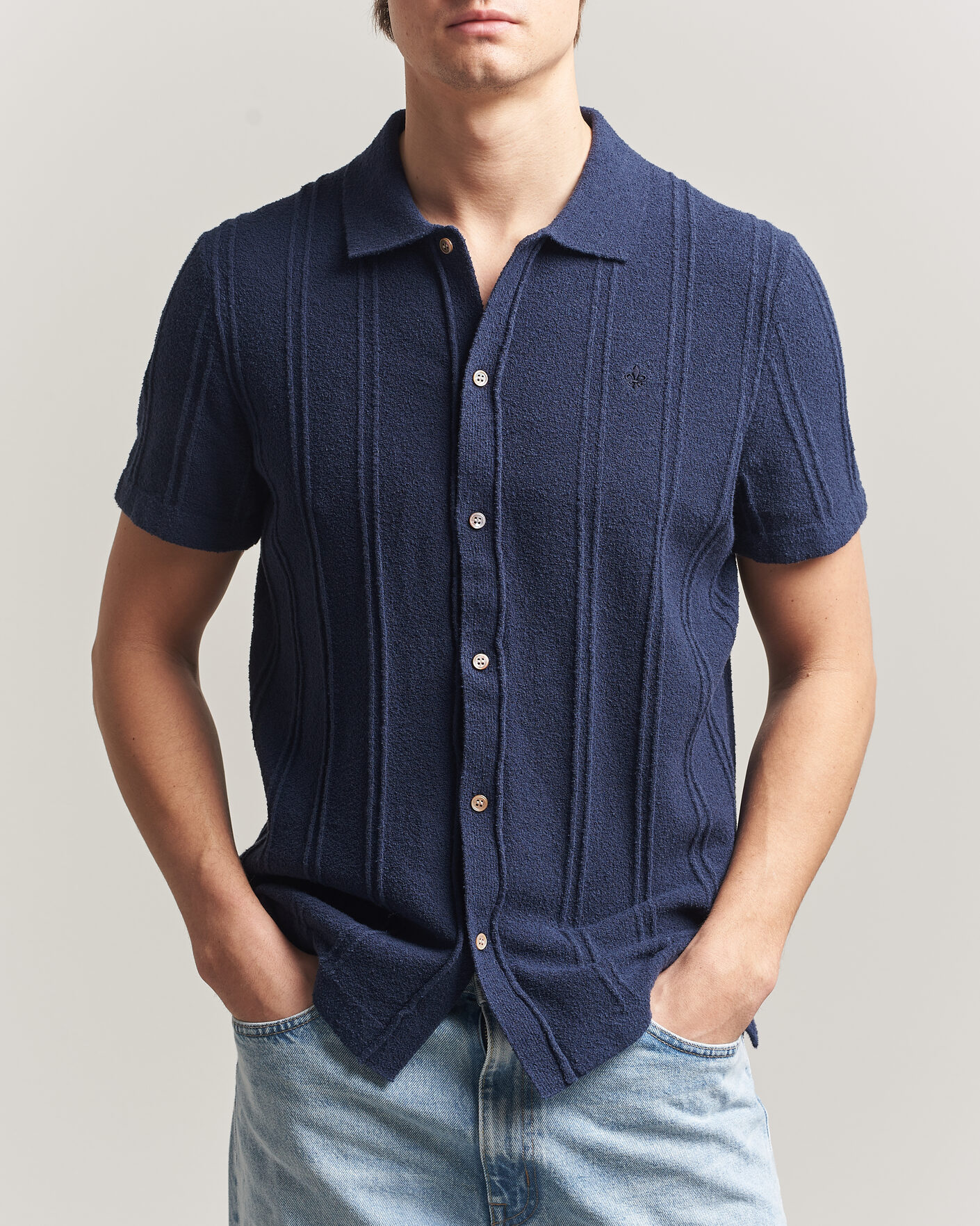 Herre | Skjorter | Morris | Clayton Knitted Short Sleeve Shirt Dark Blue