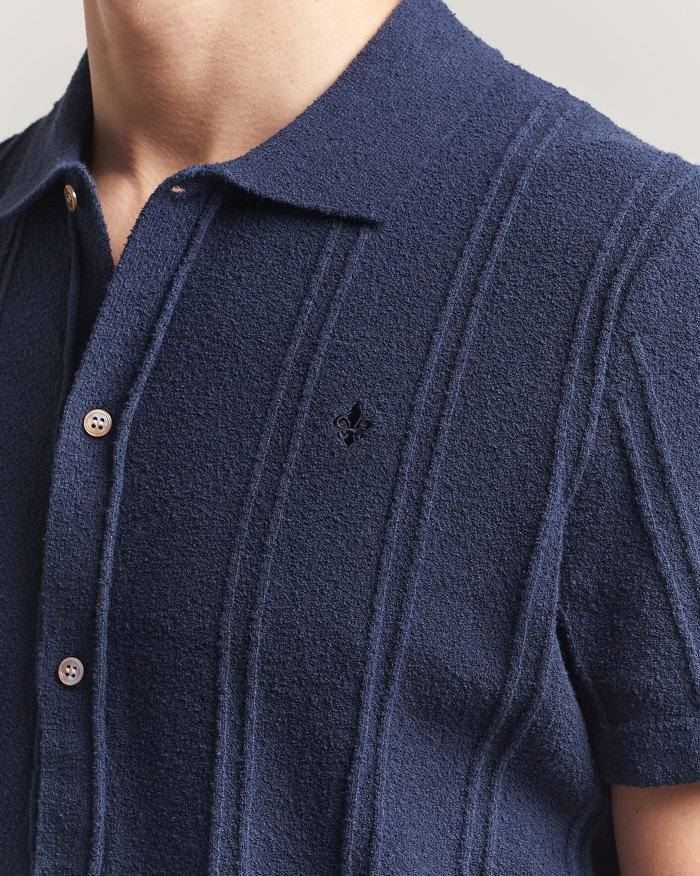 Herre | Skjorter | Morris | Clayton Knitted Short Sleeve Shirt Dark Blue