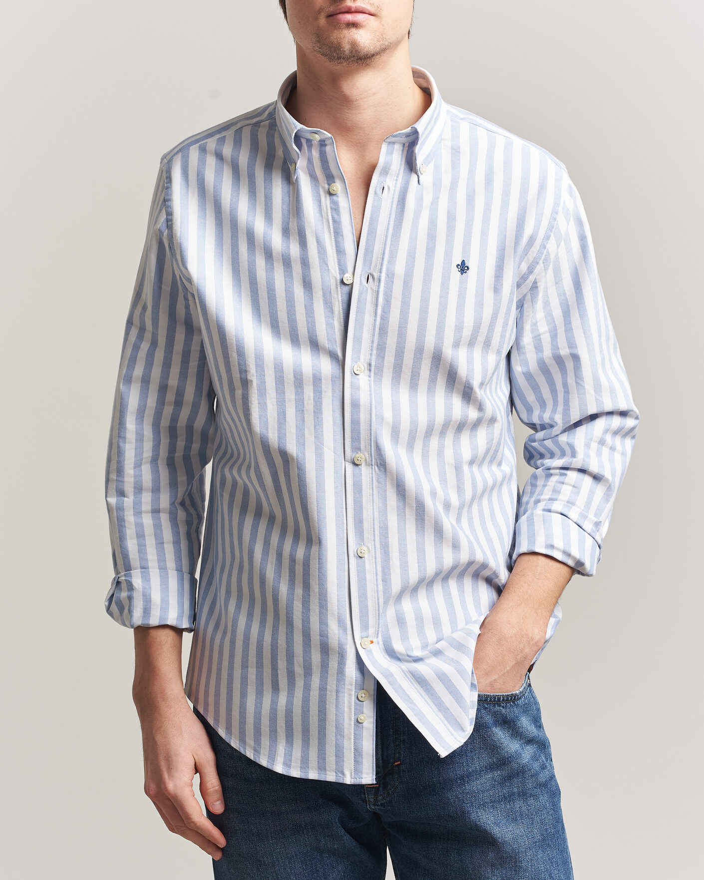 Herre | Skjorter | Morris | Douglas Striped Oxford Shirt Light Blue