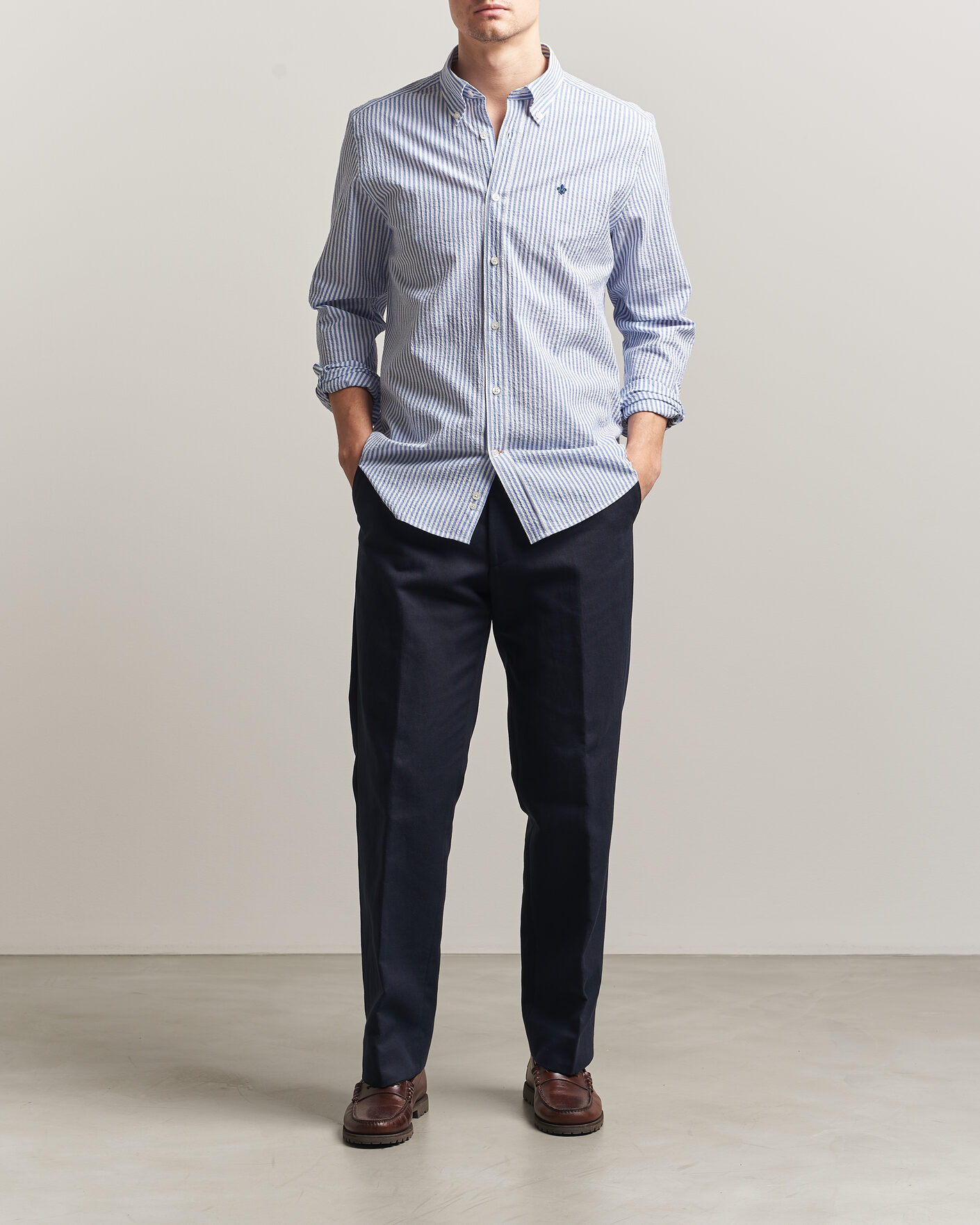 Herre | Skjorter | Morris | Seersucker Shirt Blue