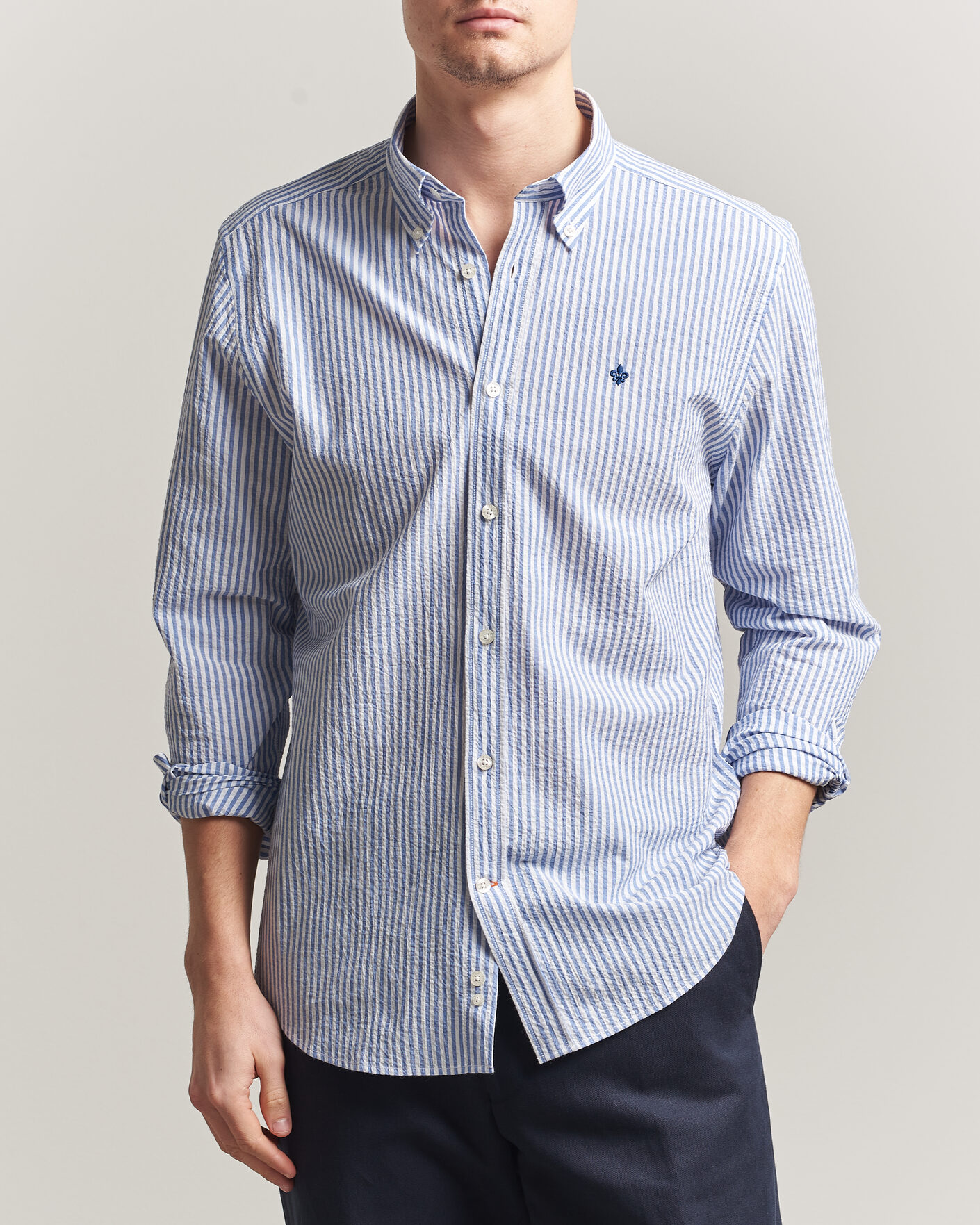 Herre | Skjorter | Morris | Seersucker Shirt Blue