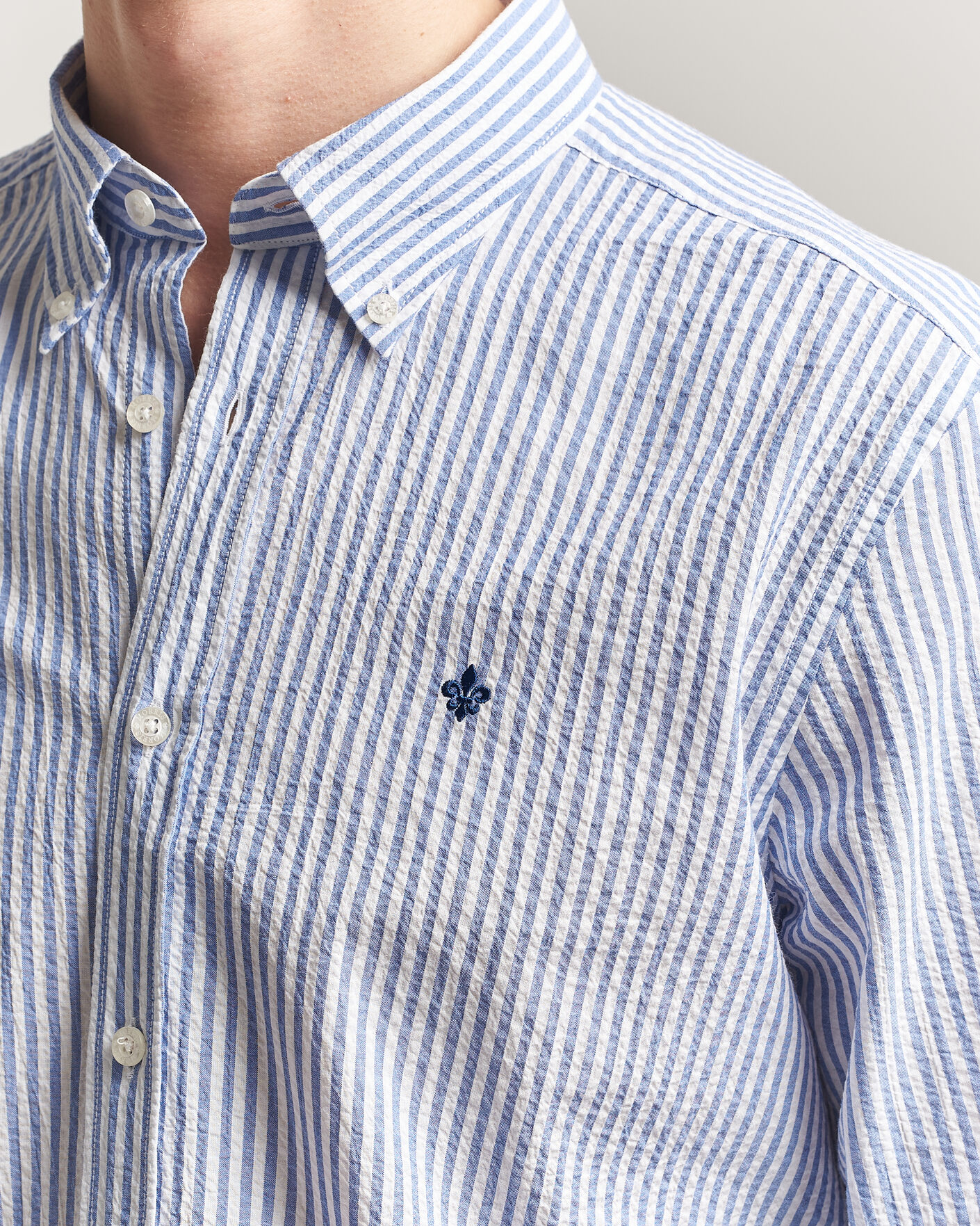 Herre | Skjorter | Morris | Seersucker Shirt Blue