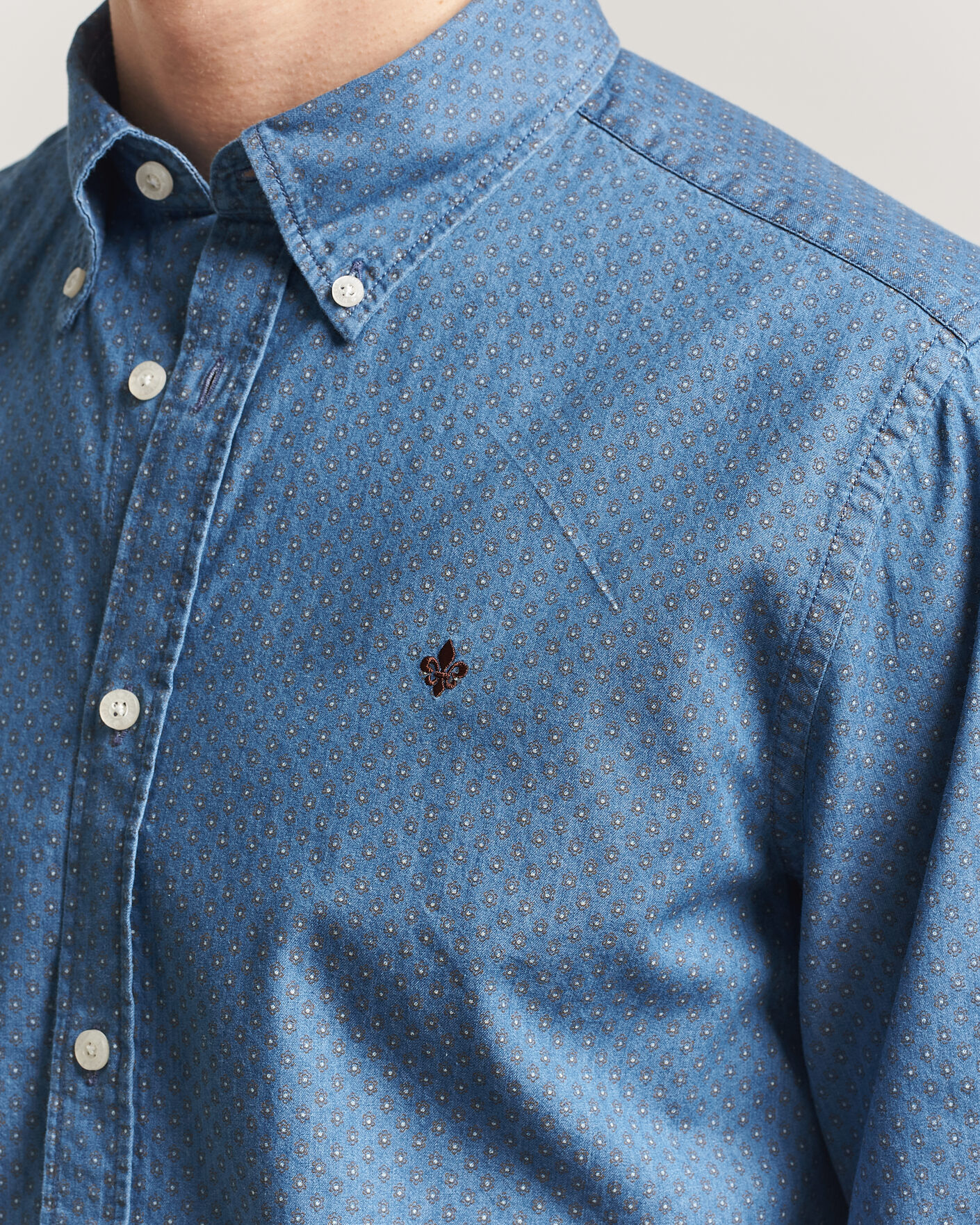 Herre | Skjorter | Morris | Denim Printed Shirt Blue