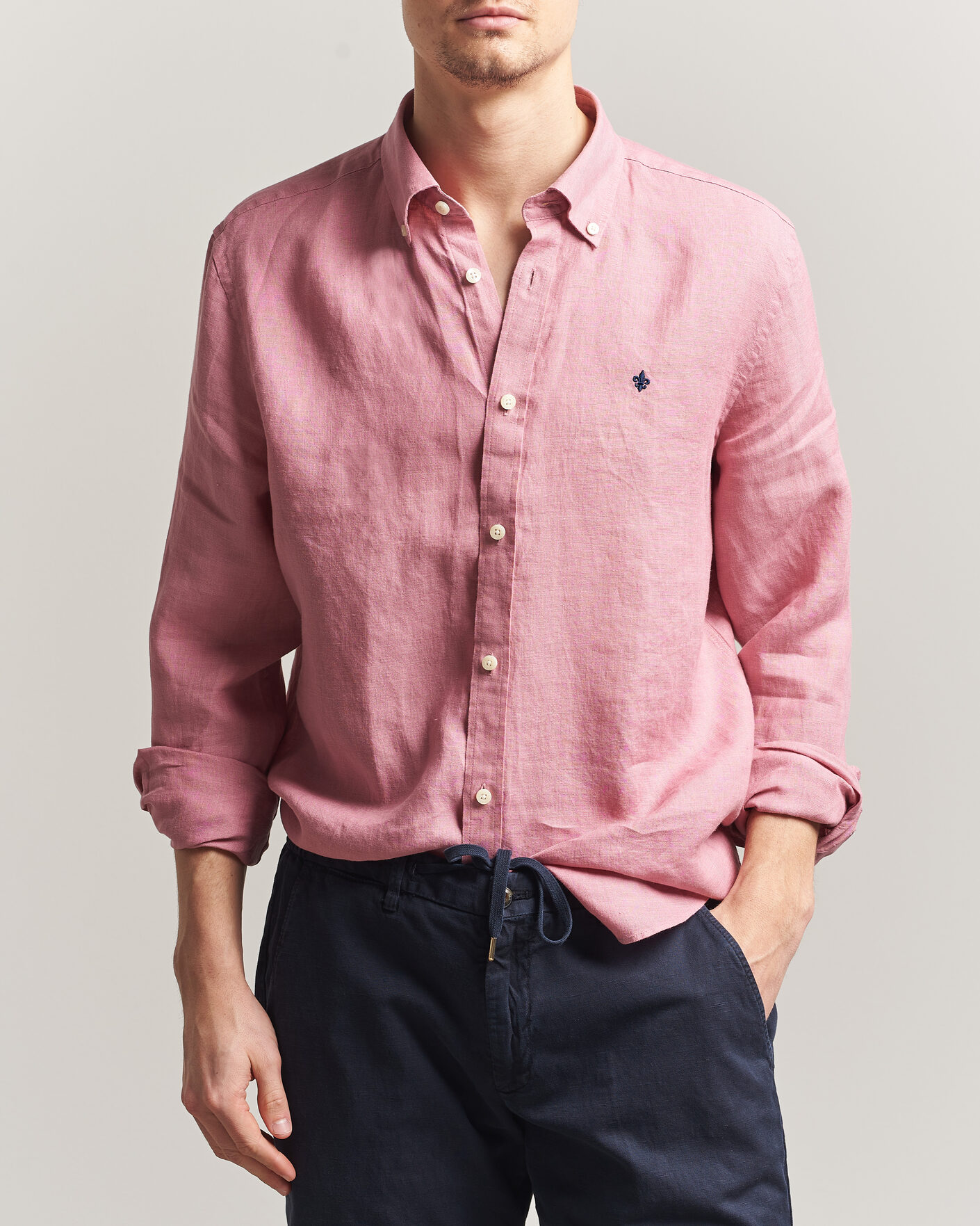 Herre | Skjorter | Morris | Douglas Button Down Linen Shirt Pink