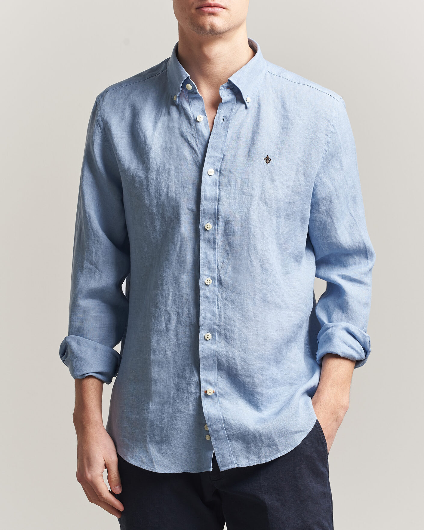 Herre | Skjorter | Morris | Douglas Button Down Linen Shirt Light Blue