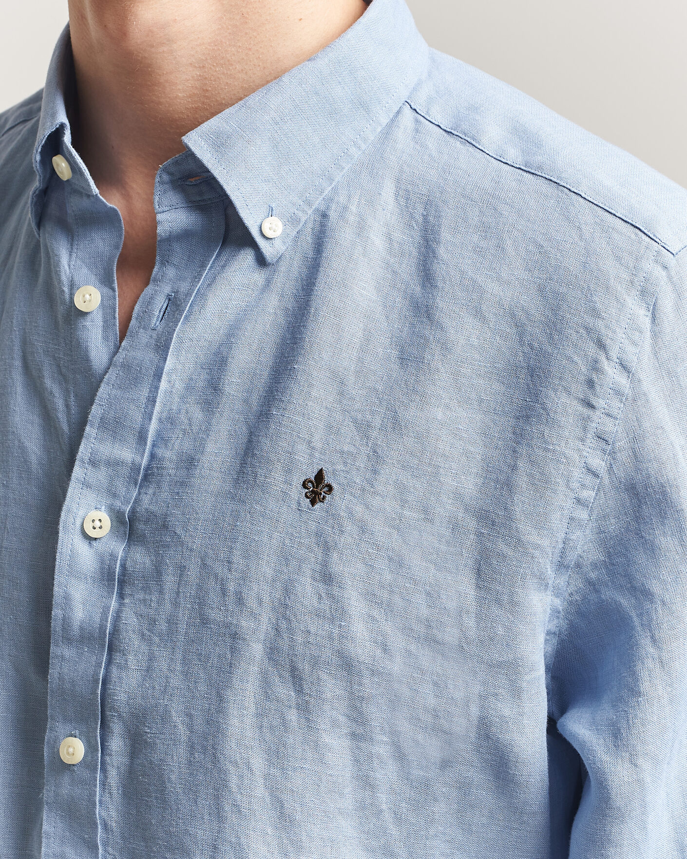 Herre | Skjorter | Morris | Douglas Button Down Linen Shirt Light Blue