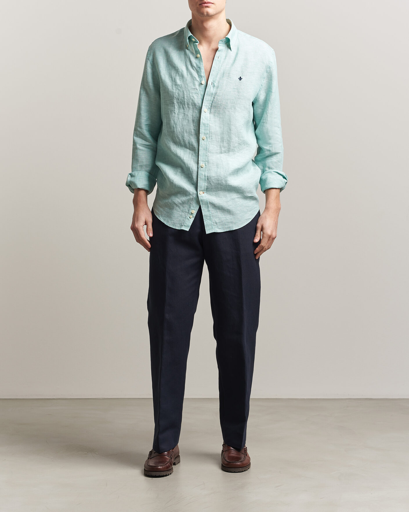 Herre | Skjorter | Morris | Douglas Button Down Linen Shirt Green