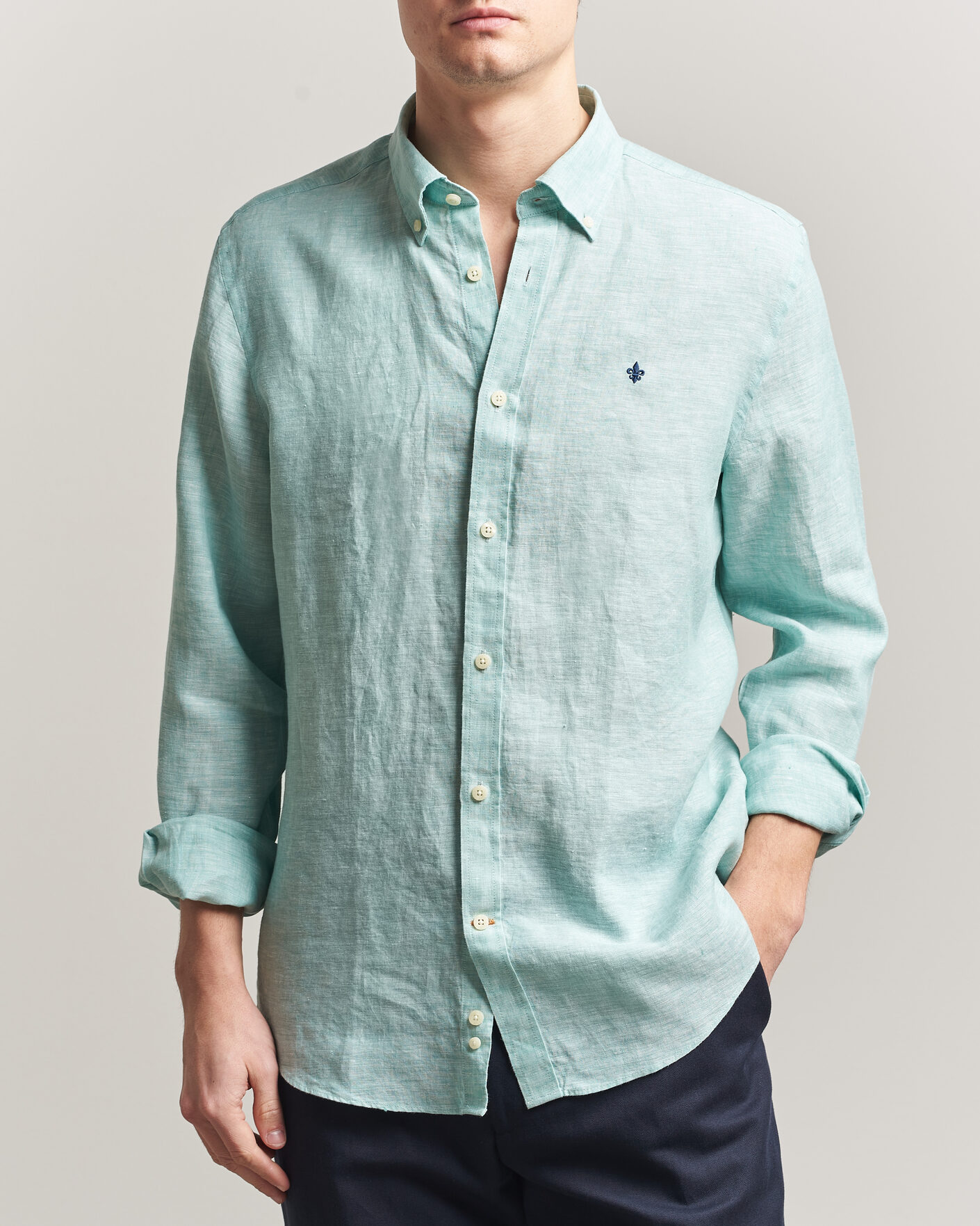 Herre | Skjorter | Morris | Douglas Button Down Linen Shirt Green