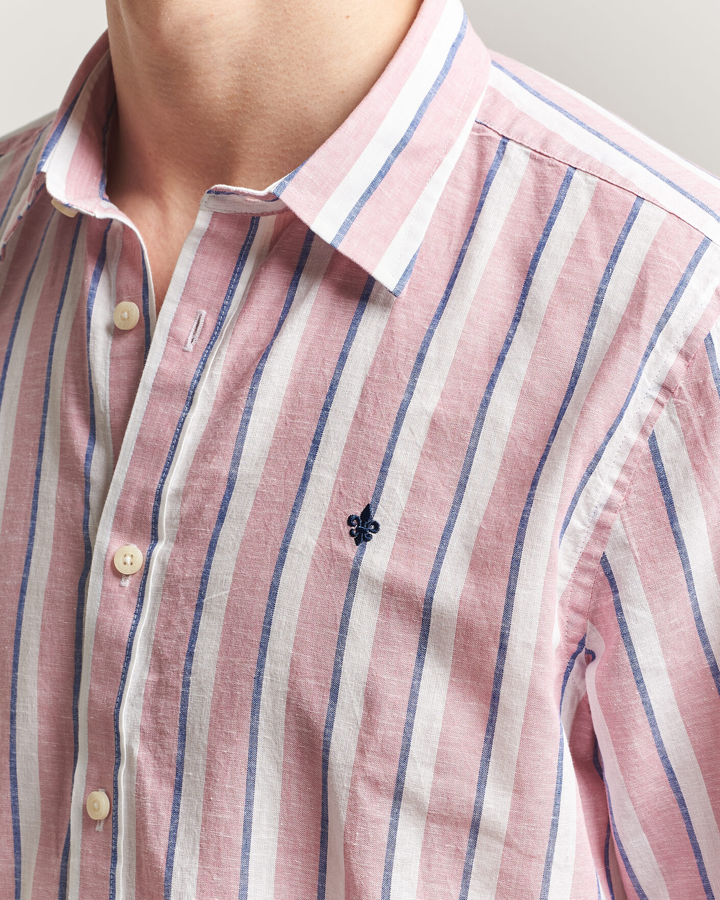 Herre | Skjorter | Morris | Douglas Linen Striped Shirt Red/White