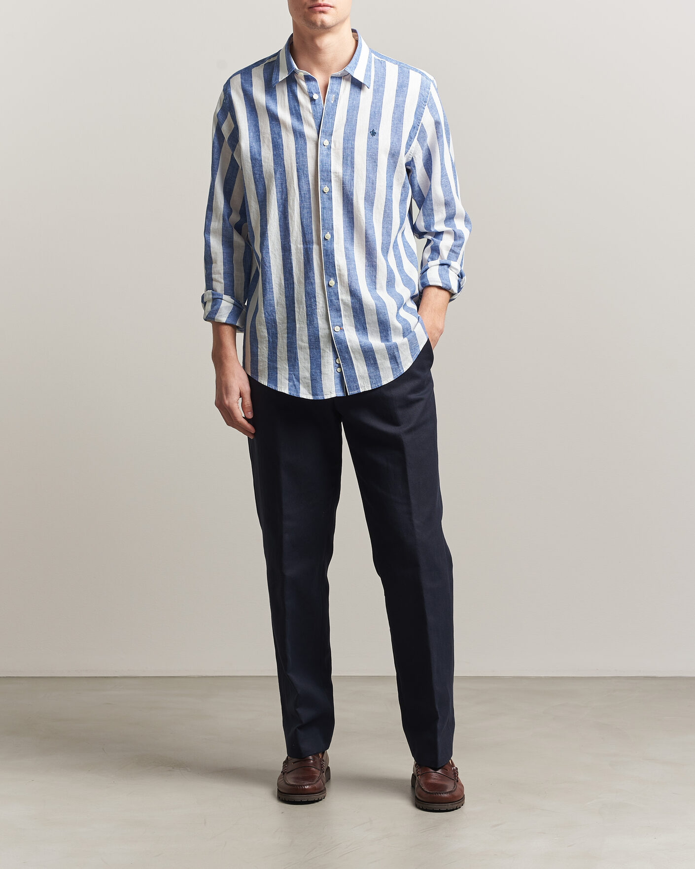 Herre | Skjorter | Morris | Douglas Linen Striped Shirt Blue/White