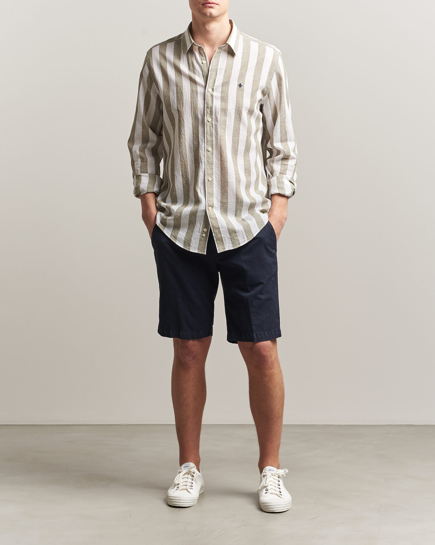 Herre | Skjorter | Morris | Douglas Linen Striped Shirt Green/White