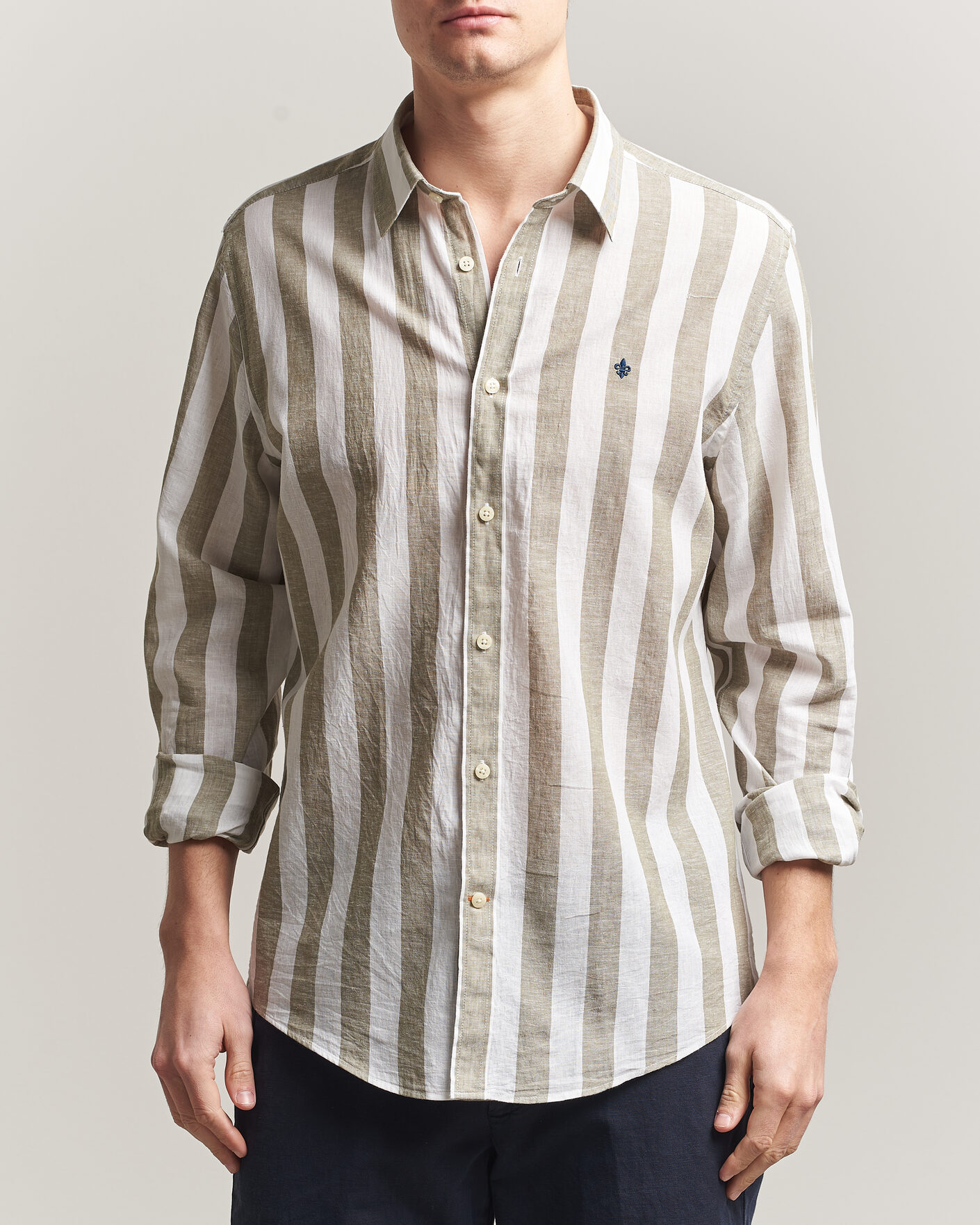 Herre | Skjorter | Morris | Douglas Linen Striped Shirt Green/White