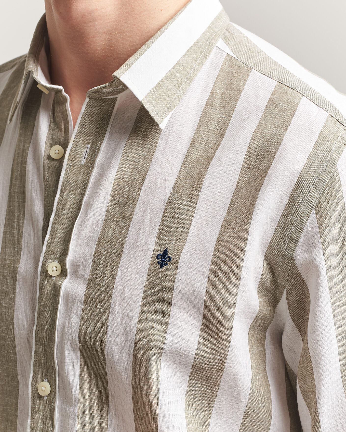 Herre | Skjorter | Morris | Douglas Linen Striped Shirt Green/White