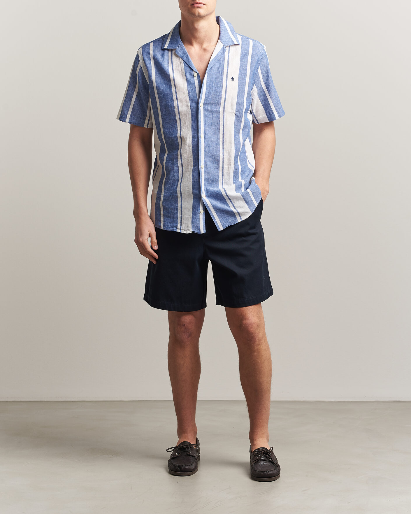 Herre | Skjorter | Morris | Resort Short Sleeve Linen Shirt Blue