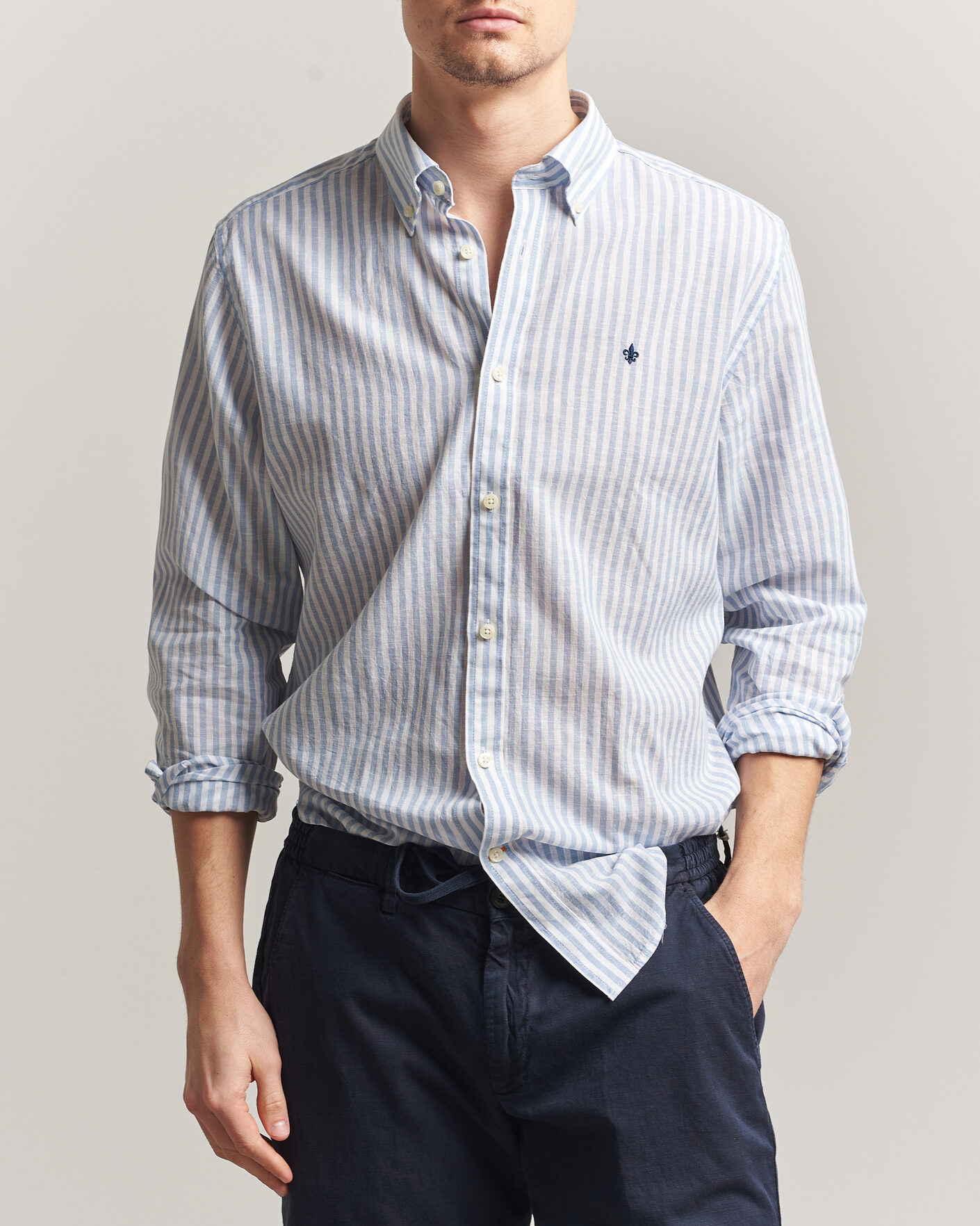Herre | Skjorter | Morris | Douglas Striped Linen Shirt Blue/White