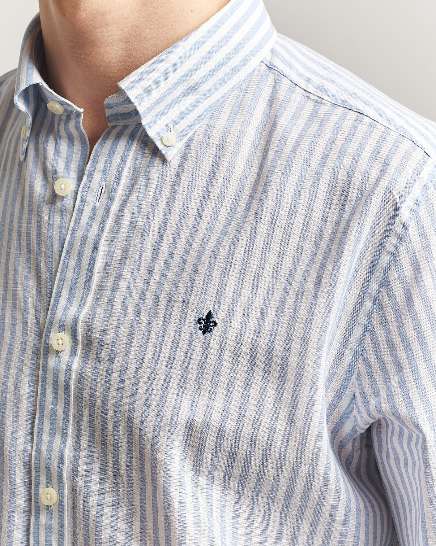 Herre | Skjorter | Morris | Douglas Striped Linen Shirt Blue/White