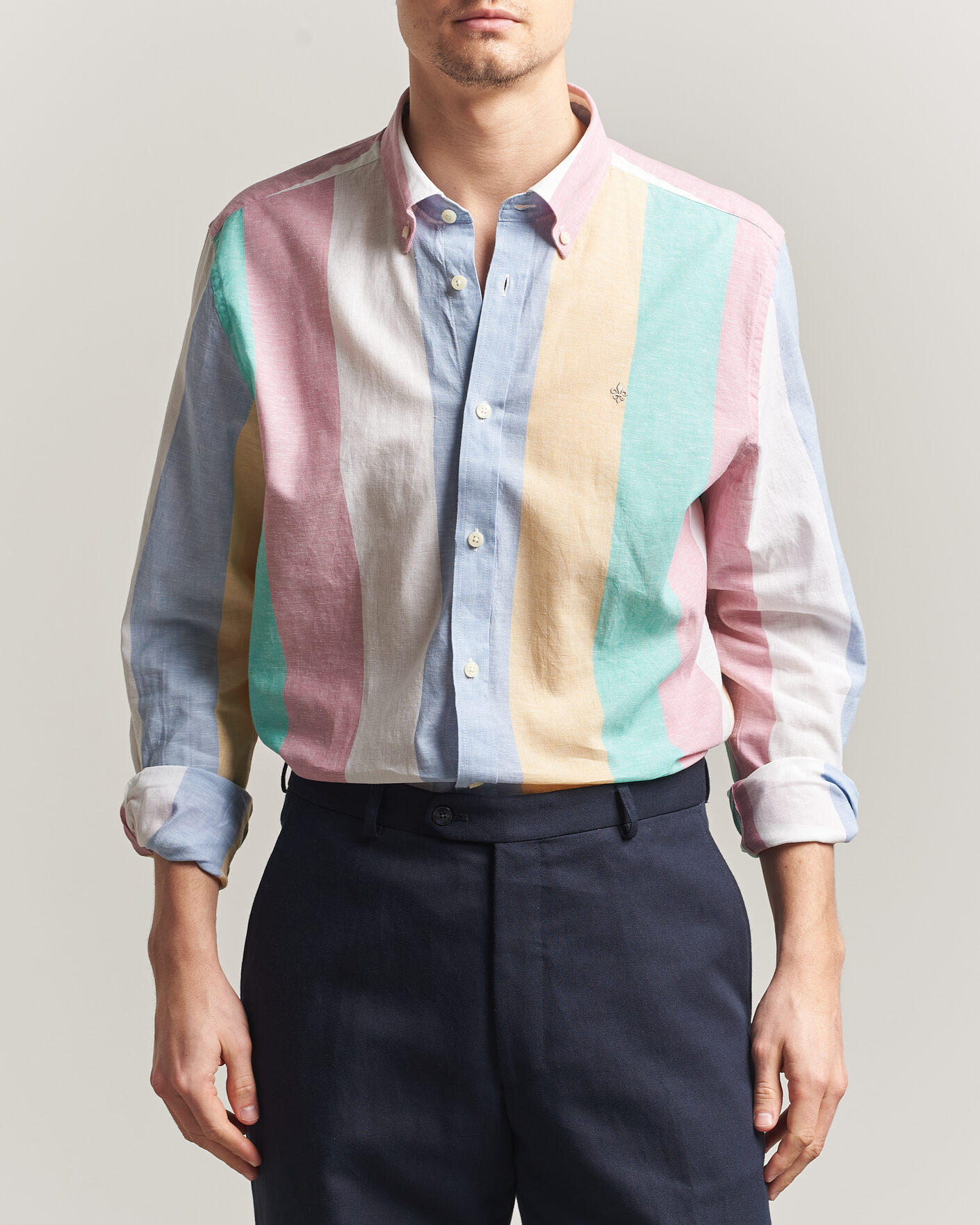 Herre | Skjorter | Morris | Happy Striped Linen Shirt Multi