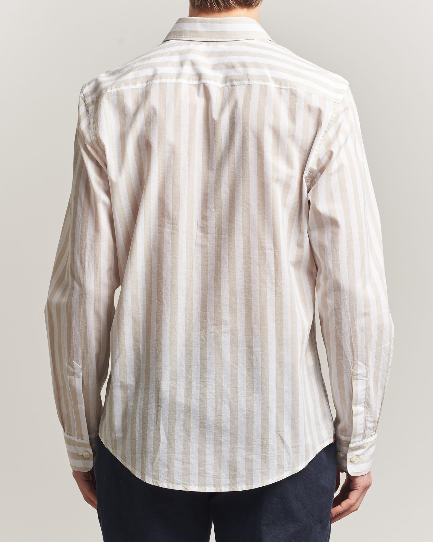 Herre | Skjorter | Morris | Summer Striped Lighweight Shirt Khaki/White