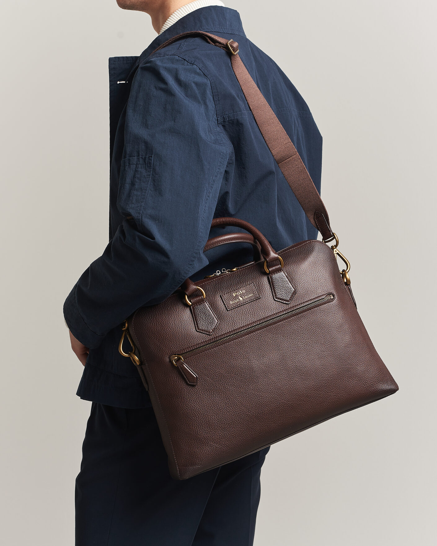 Herre | Vesker | Polo Ralph Lauren | Pebble Leather Briefcase Dark Brown
