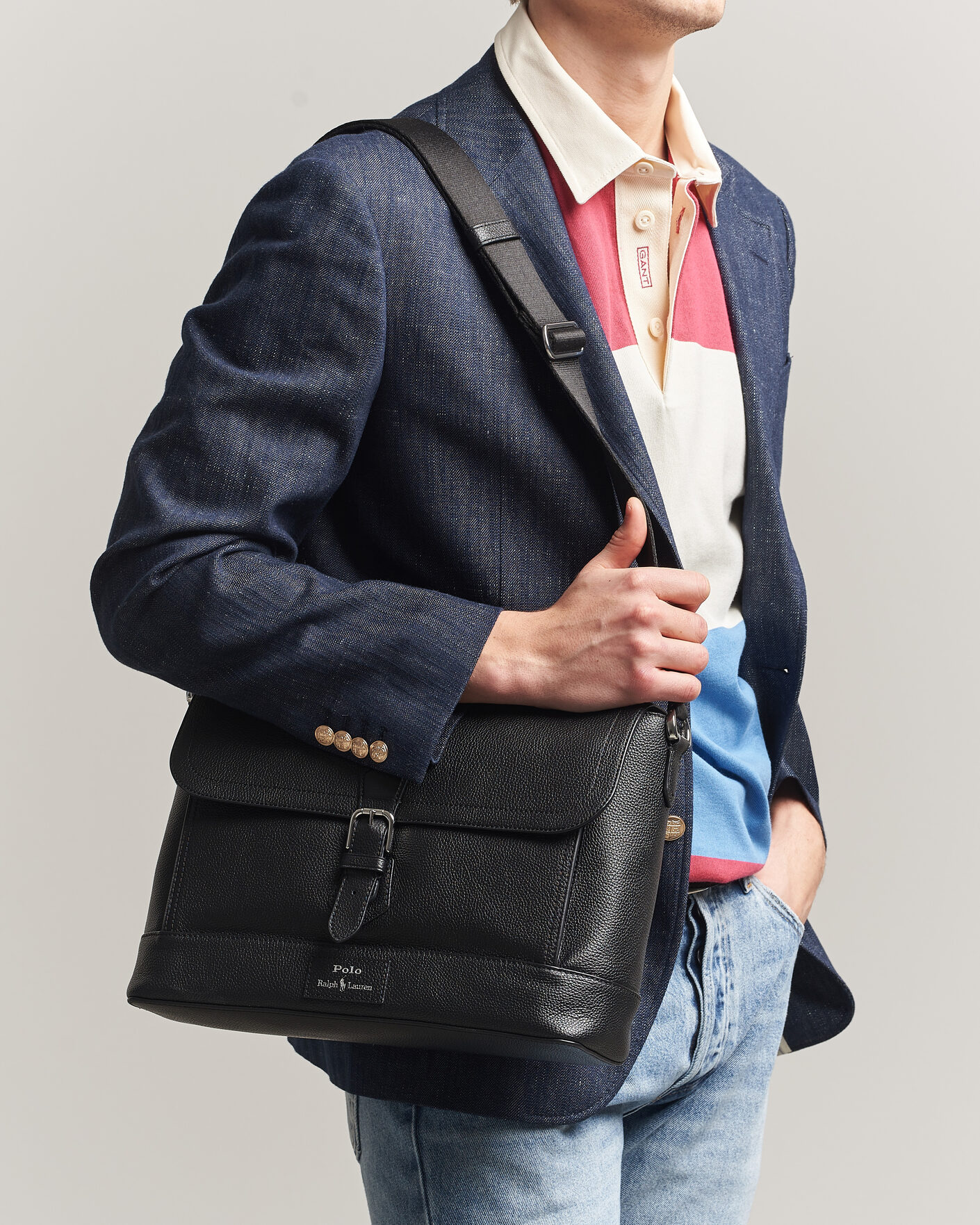 Herre | Vesker | Polo Ralph Lauren | Pebble Leather Messenger Bag Black