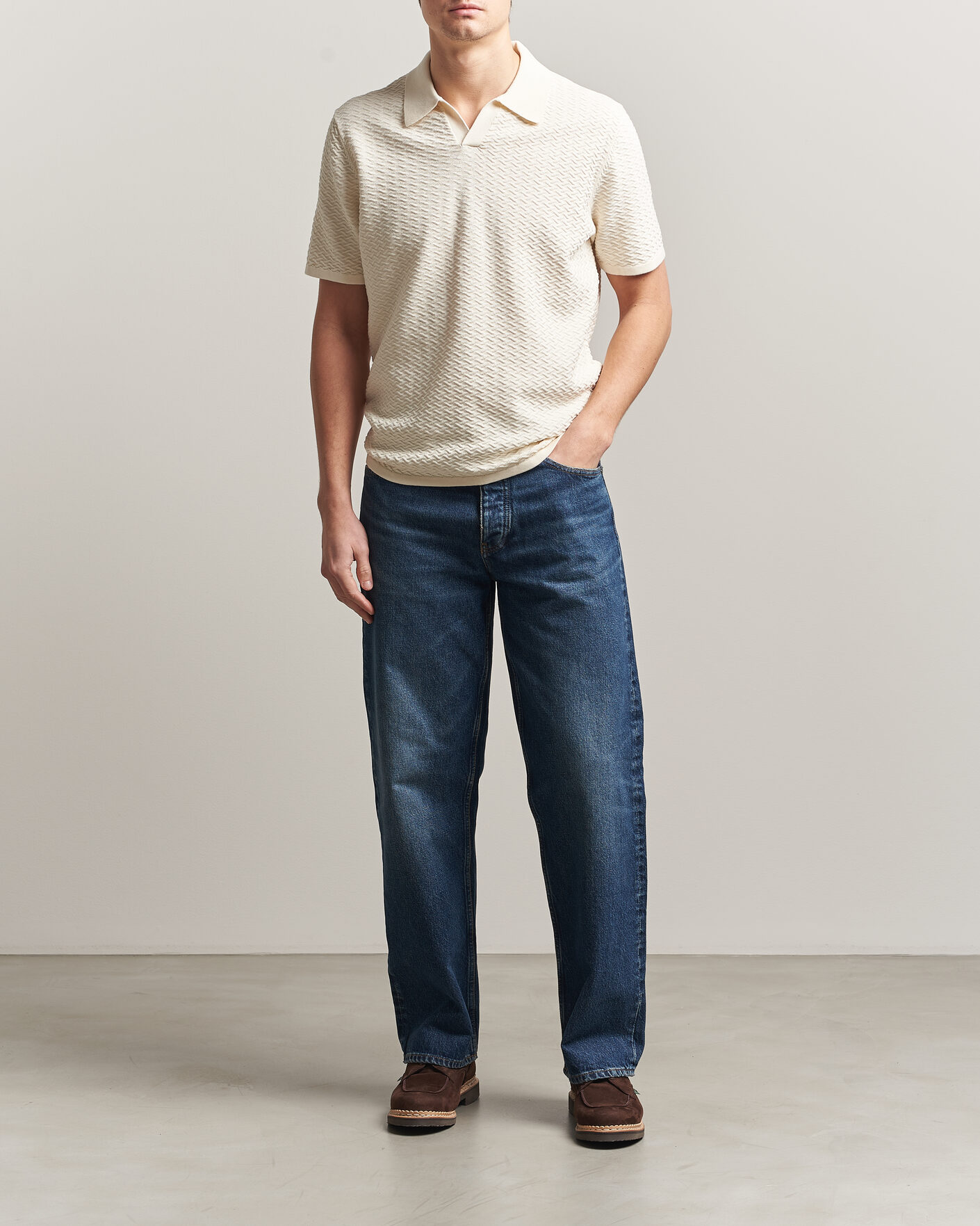 Herre | Pikéer | NN07 | Paul Structured Knitted Polo Ivory
