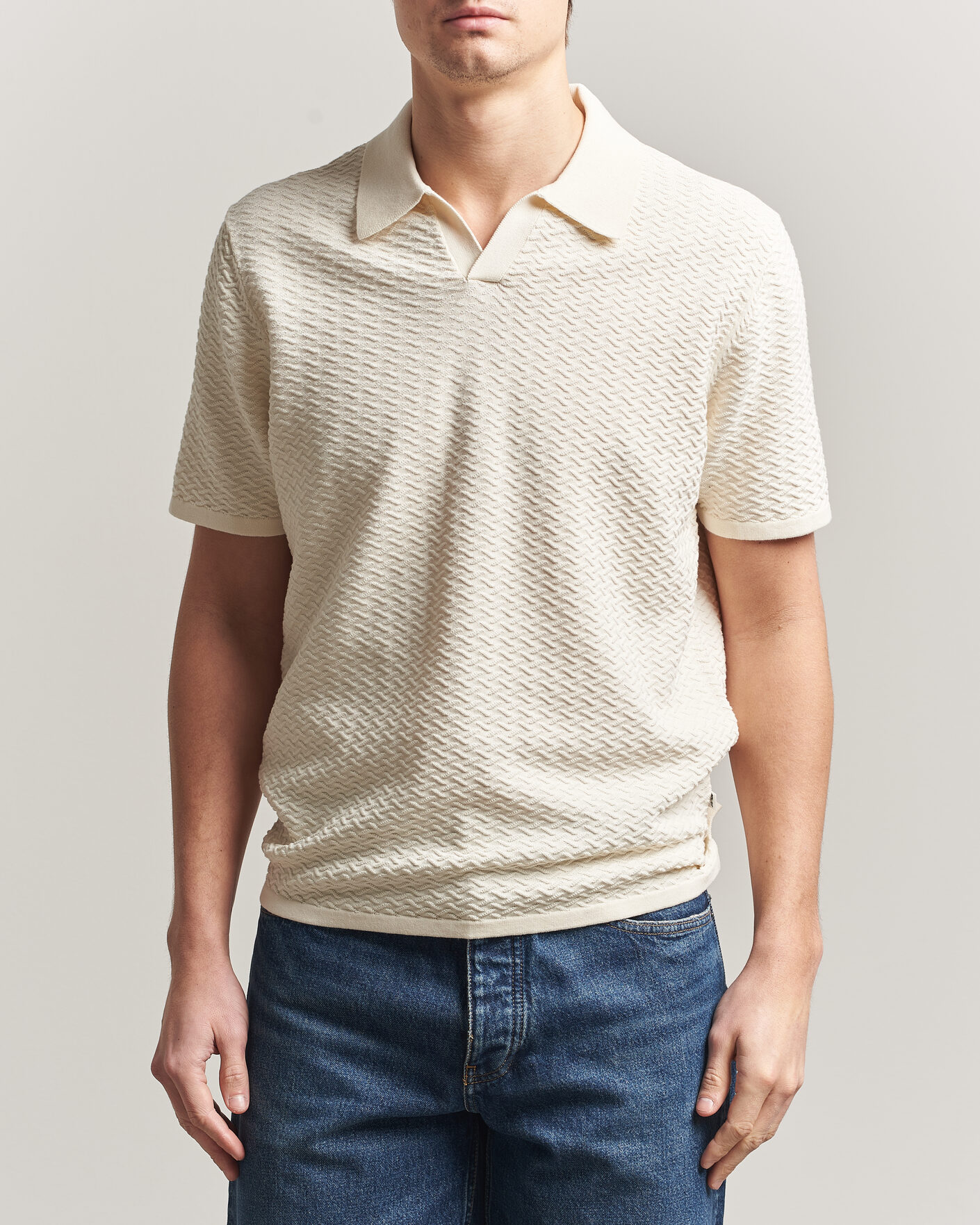 Herre | Pikéer | NN07 | Paul Structured Knitted Polo Ivory