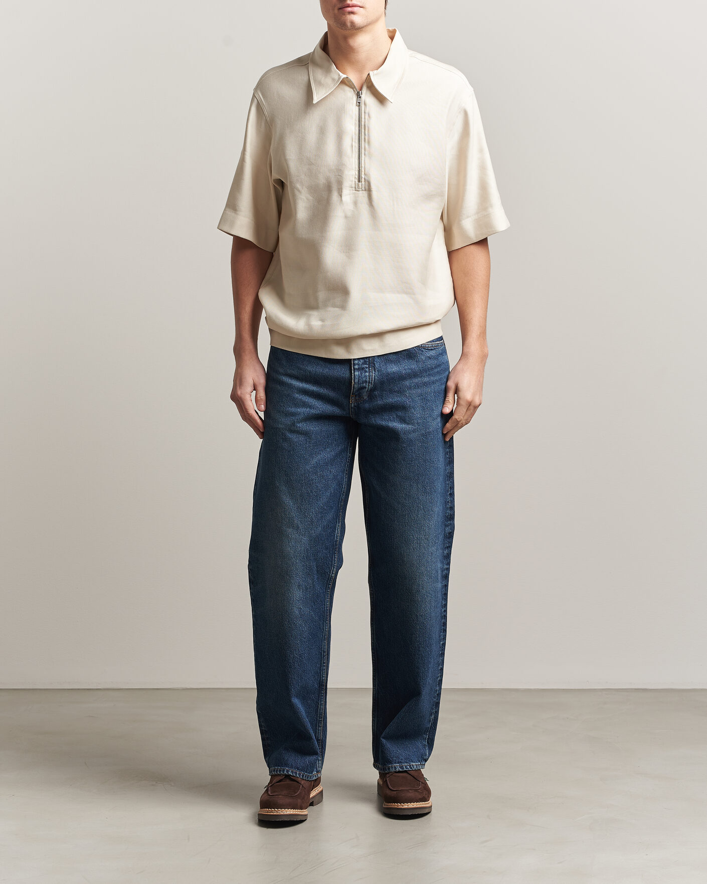 Herre | Pikéer | NN07 | Bruno Linen/Viscose Half Zip Polo Ivory