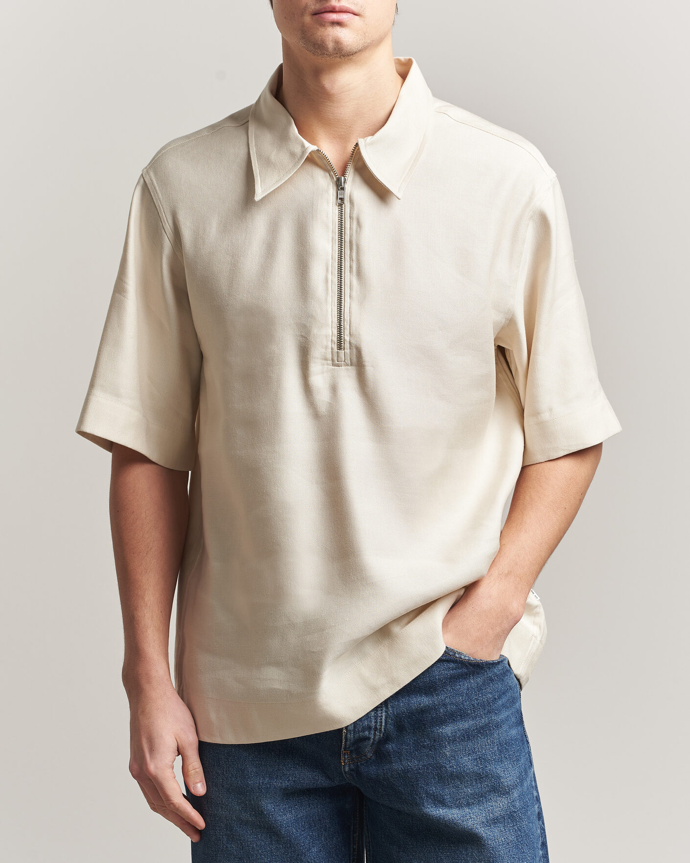 Herre | Pikéer | NN07 | Bruno Linen/Viscose Half Zip Polo Ivory