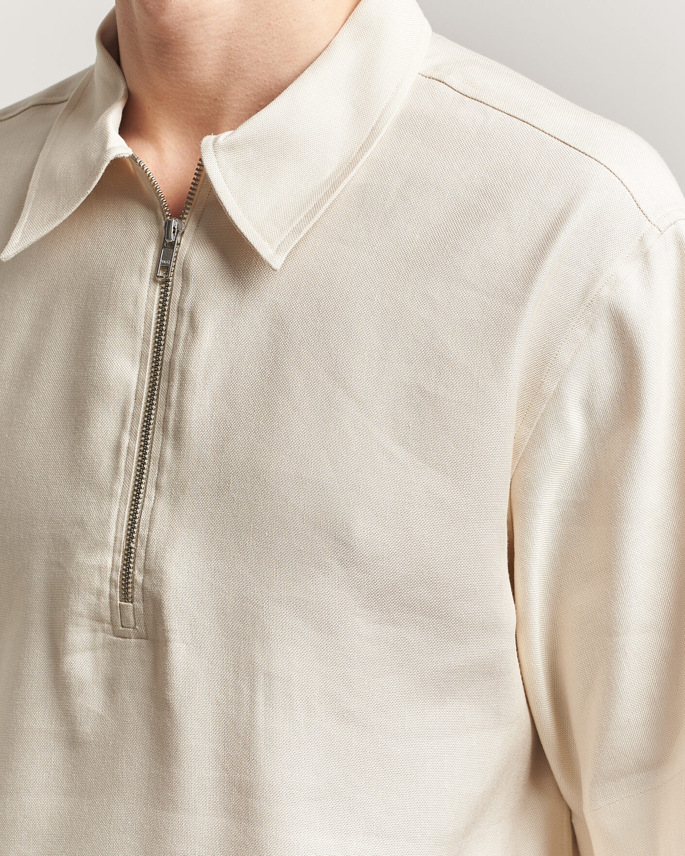 Herre | Pikéer | NN07 | Bruno Linen/Viscose Half Zip Polo Ivory