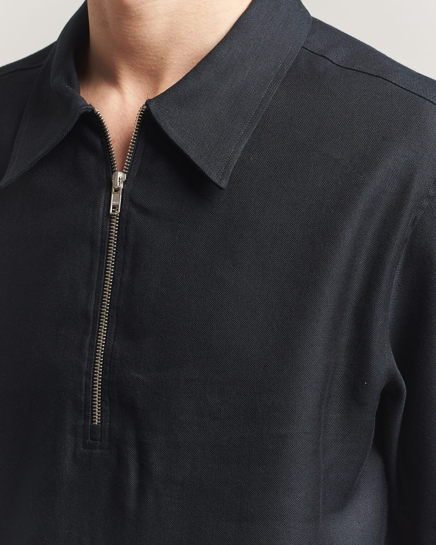 Herre | Pikéer | NN07 | Bruno Linen/Viscose Half Zip Polo Black