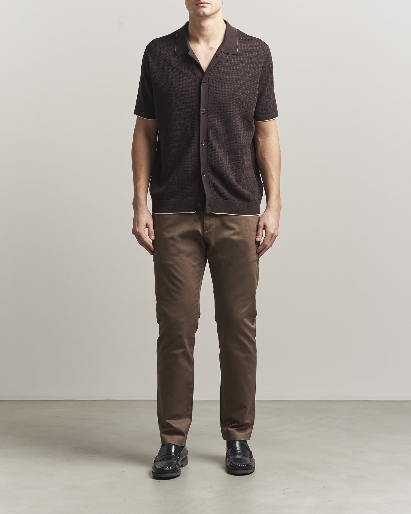 Herre | Skjorter | NN07 | Nalo Knitted Short Sleeve Shirt Deep Truffle