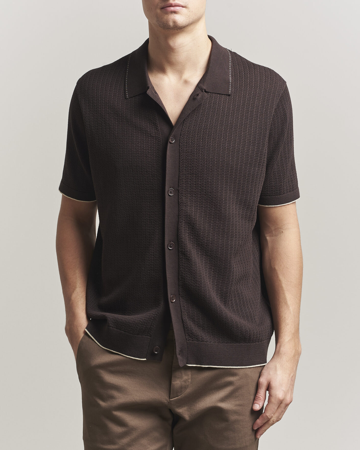 Herre | Skjorter | NN07 | Nalo Knitted Short Sleeve Shirt Deep Truffle