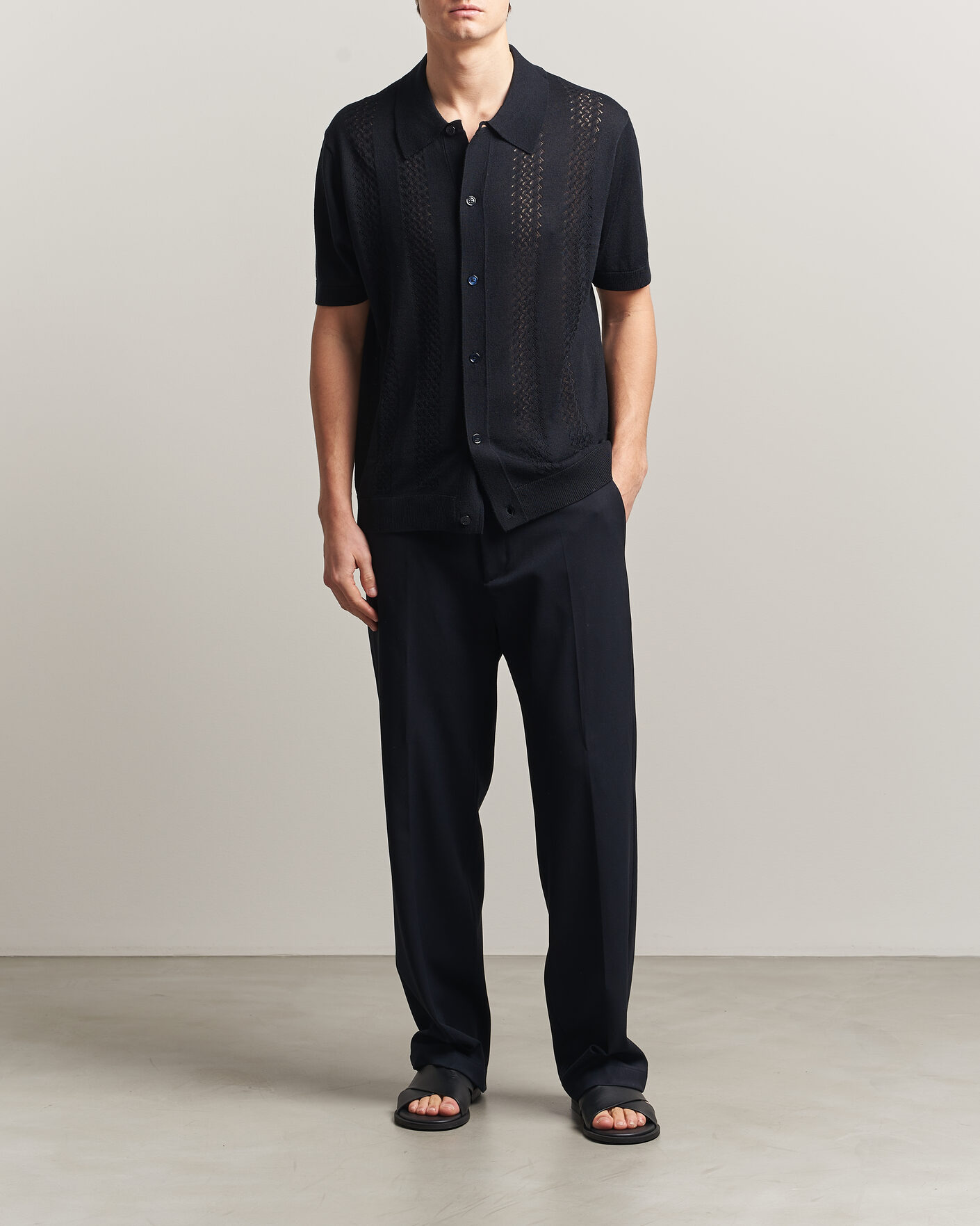 Herre | Skjorter | NN07 | Thor Knitted Short Sleeve Shirt Deep Navy