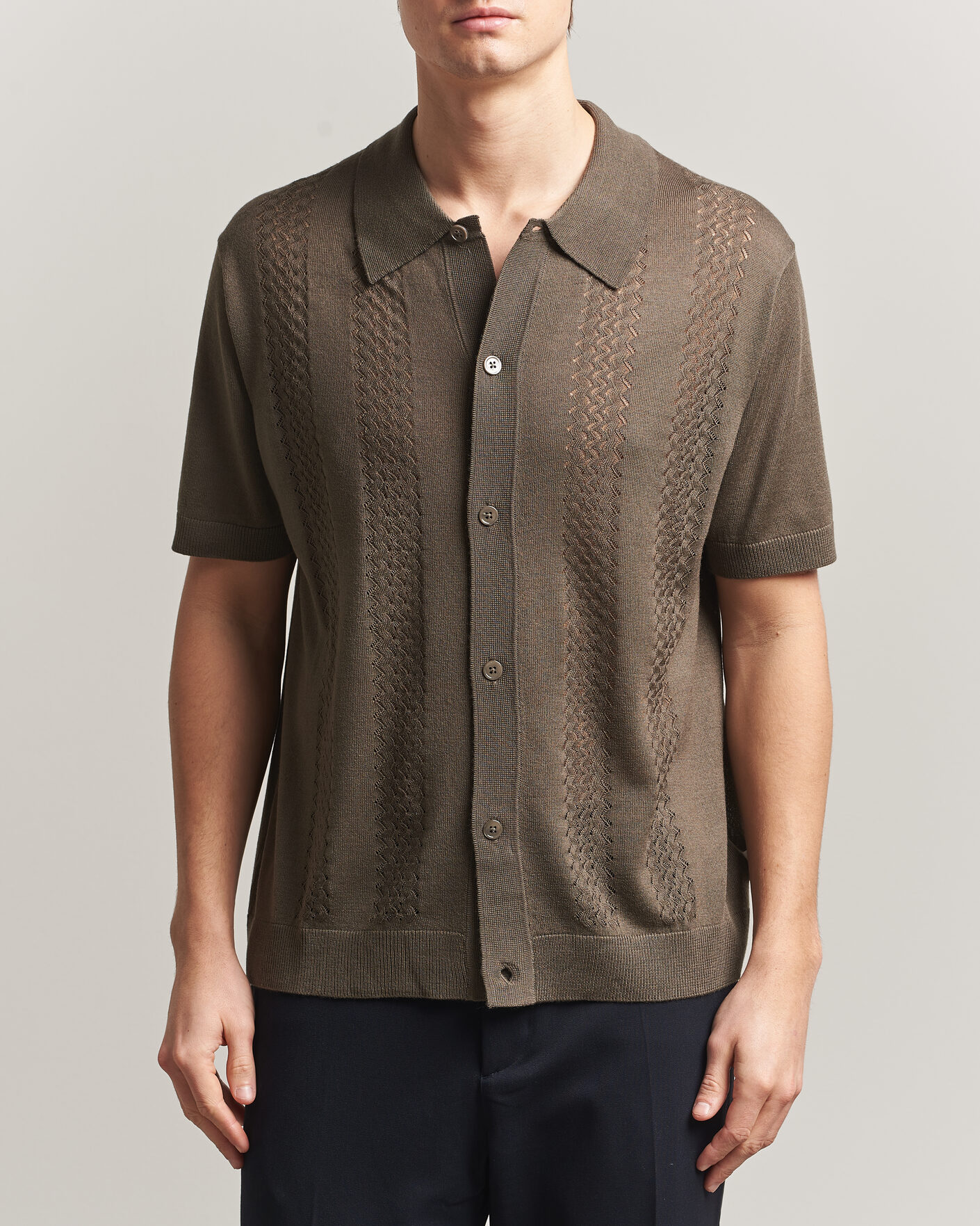 Herre | Skjorter | NN07 | Thor Knitted Short Sleeve Shirt Mable Husk