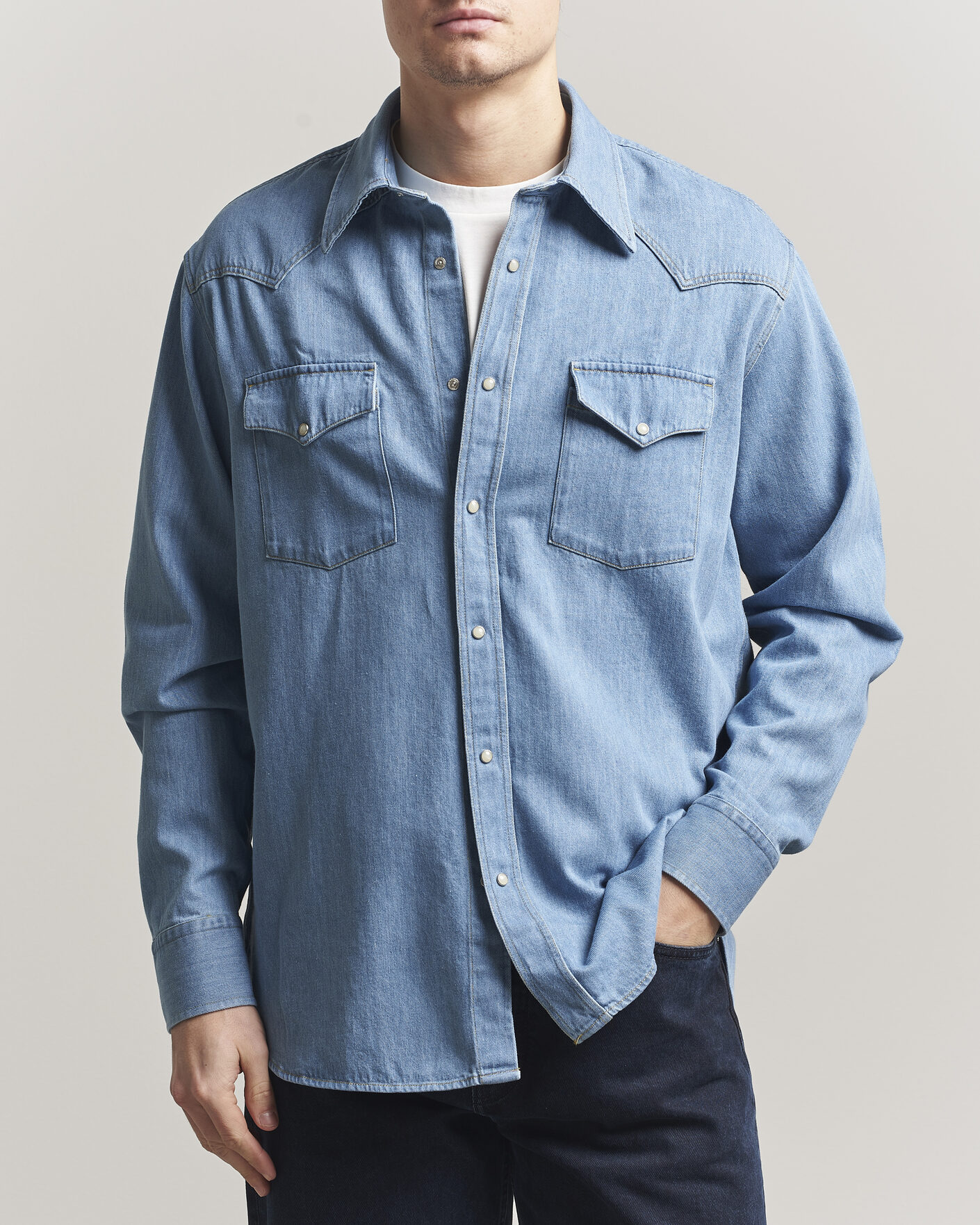 Herre | Skjorter | NN07 | Ricky Western Denim Shirt Light Indigo