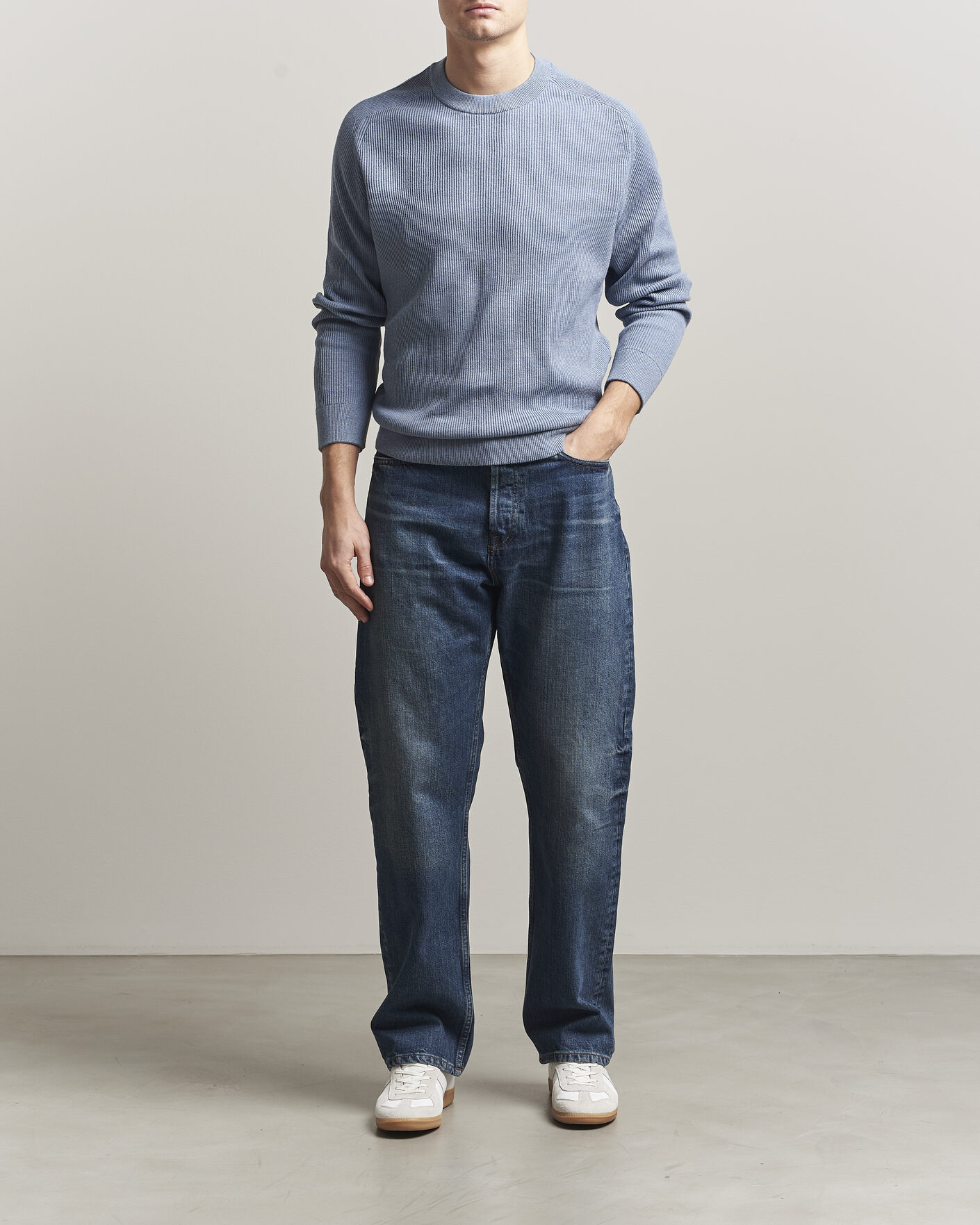 Herre | Gensere | NN07 | Kevin Cotton Knitted Sweater Stone Blue
