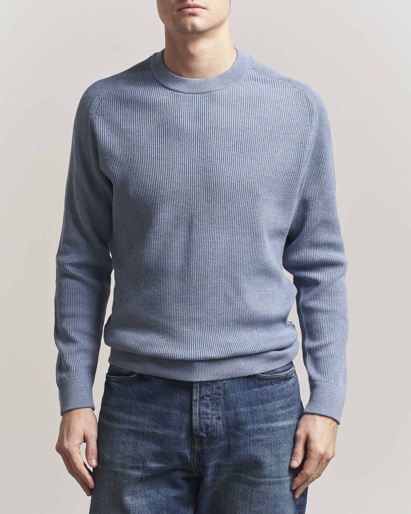 Herre | Gensere | NN07 | Kevin Cotton Knitted Sweater Stone Blue