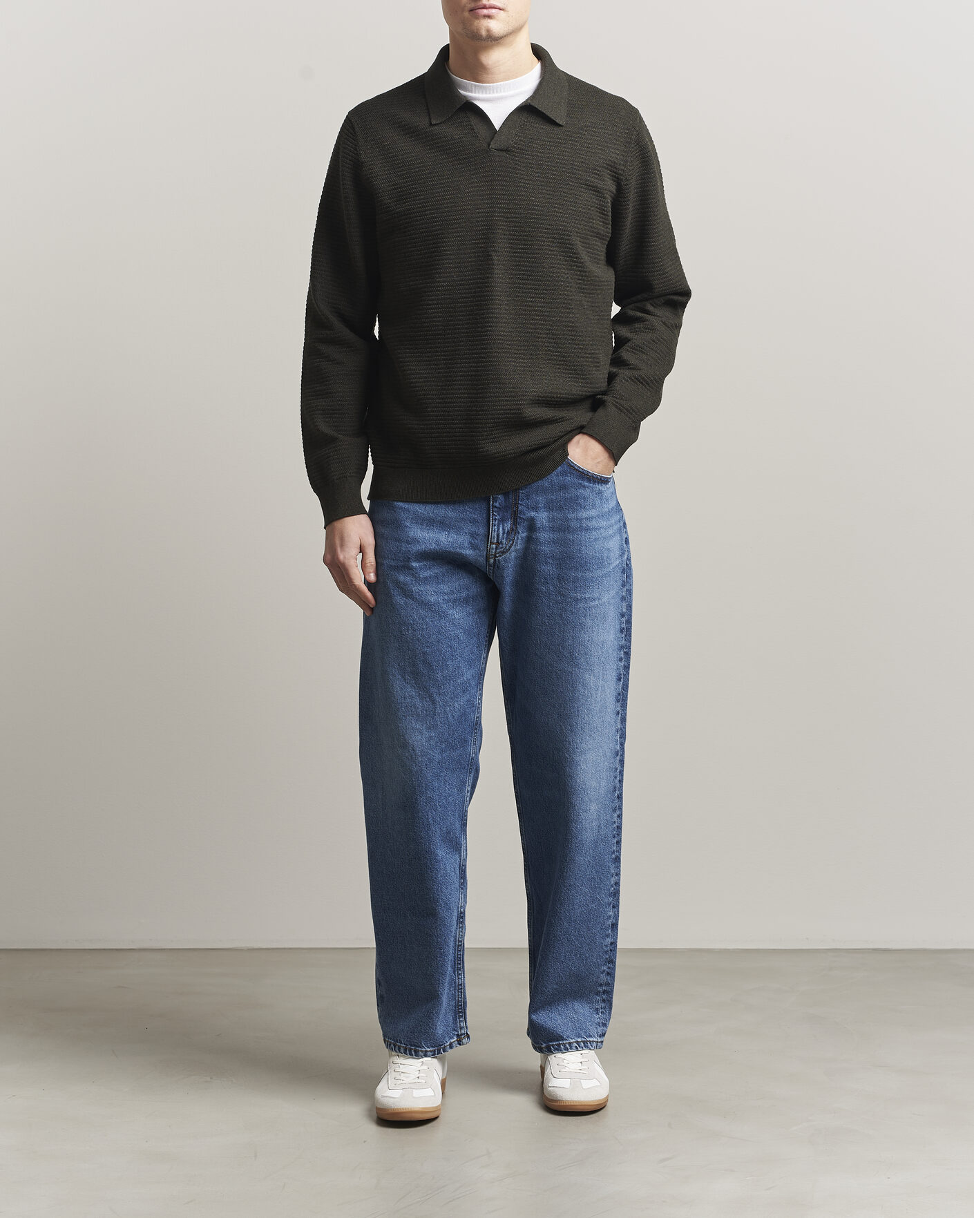 Herre | Gensere | NN07 | Paul Knitted Long Sleeve Polo Dark Army