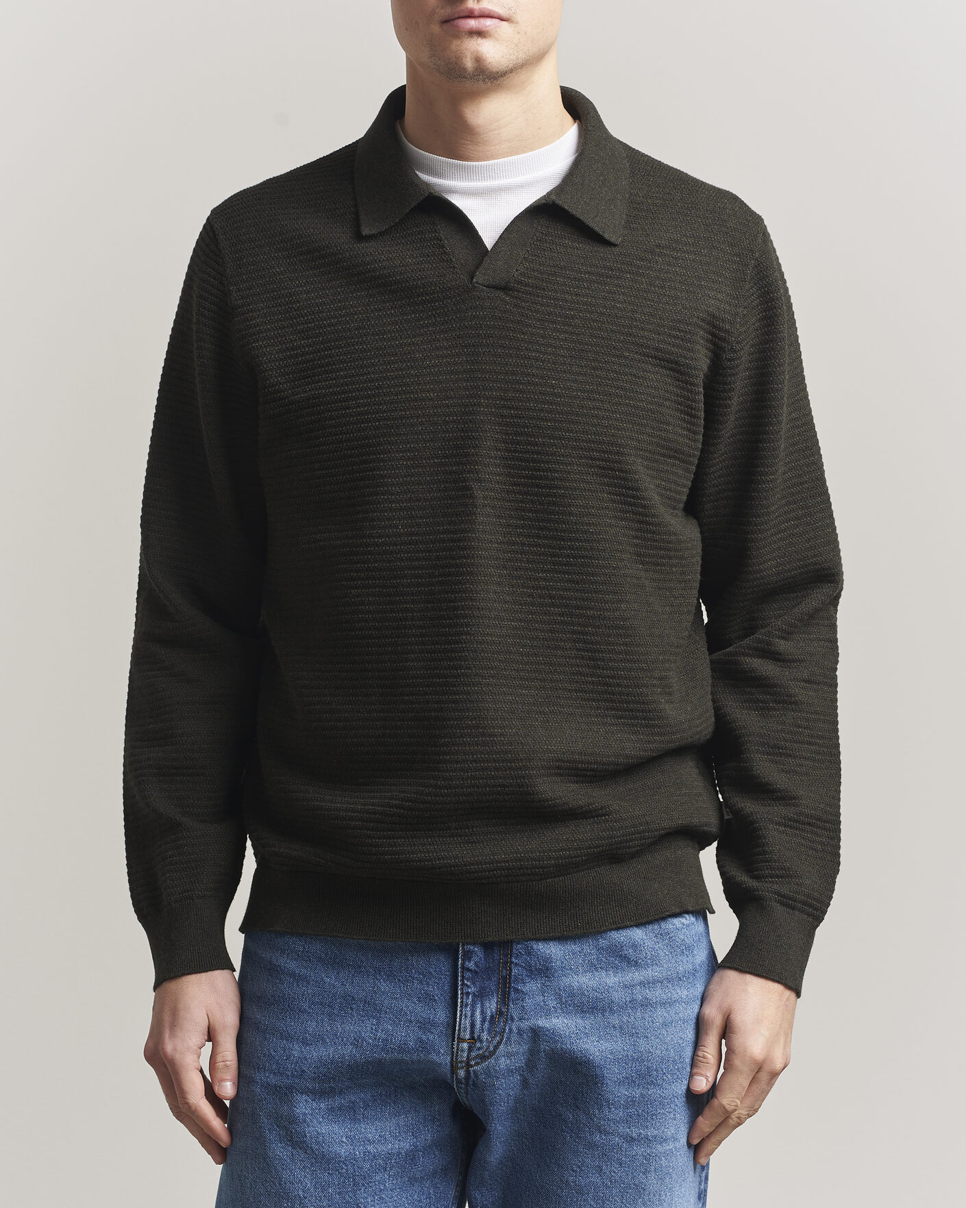 Herre | Gensere | NN07 | Paul Knitted Long Sleeve Polo Dark Army