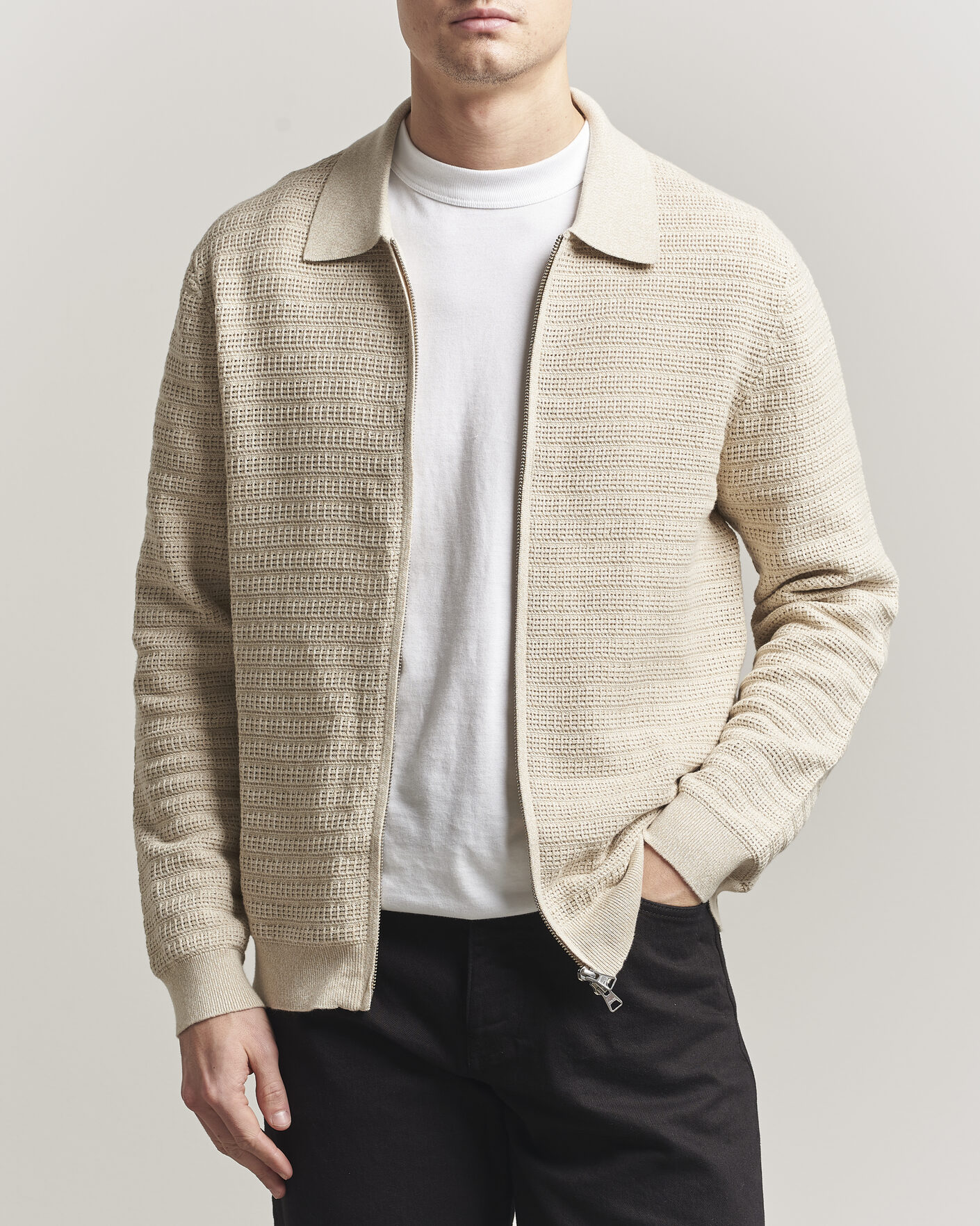 Herre | Gensere | NN07 | Gustav Knitted Full Zip Ivory