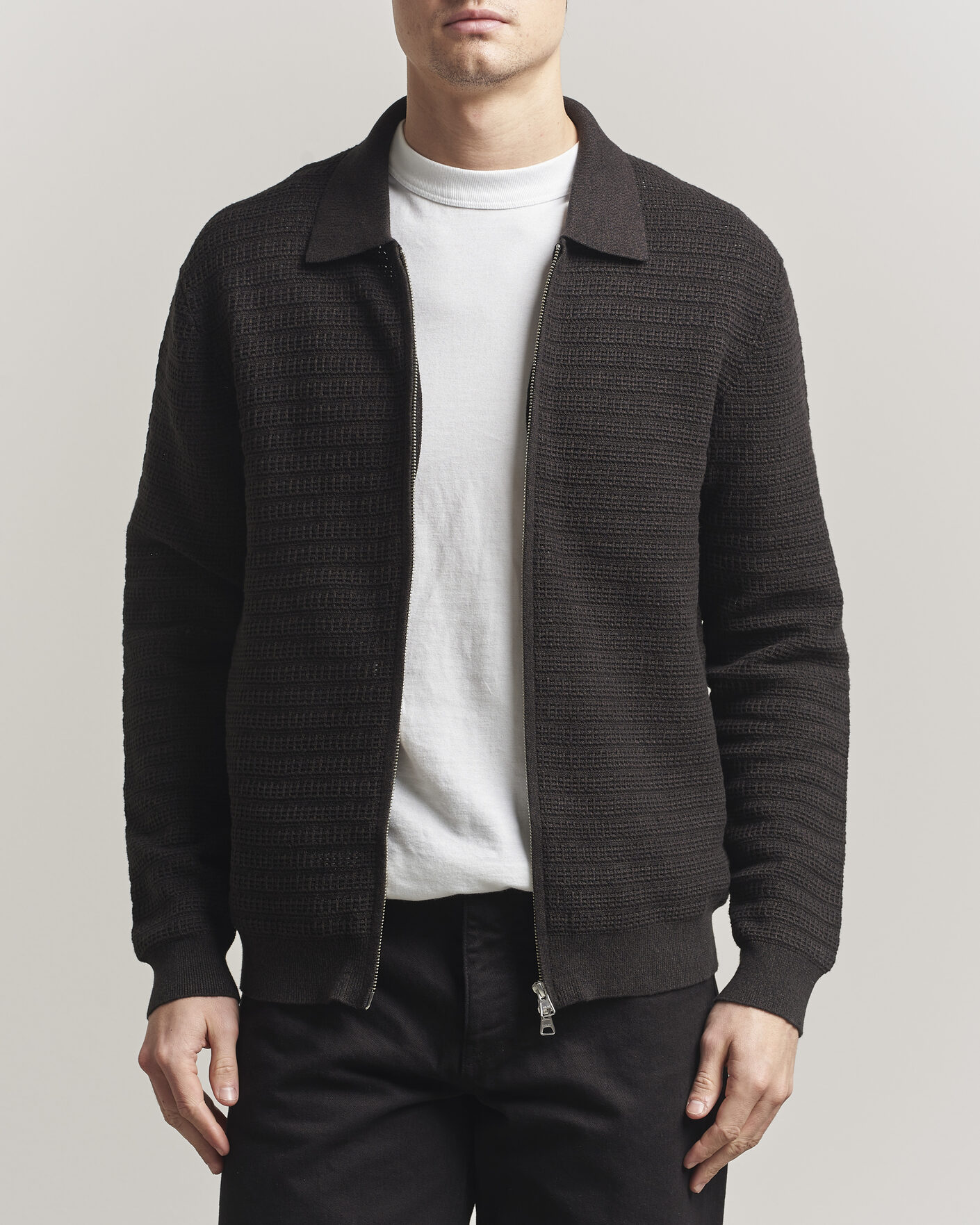 Herre | Gensere | NN07 | Gustav Knitted Full Zip Deep Truffle
