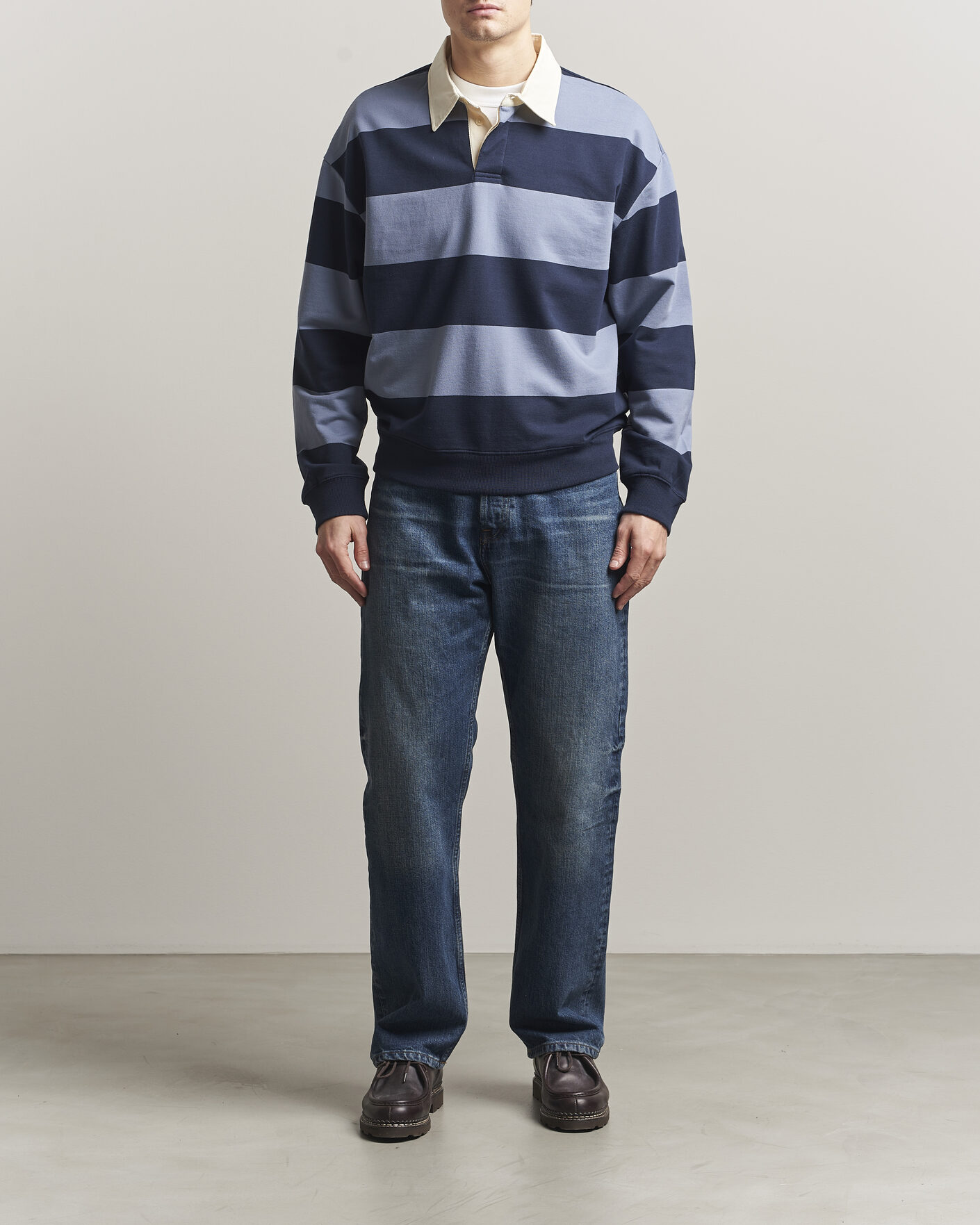 Herre | Gensere | NN07 | David Rugby Sweater Blue Stripe