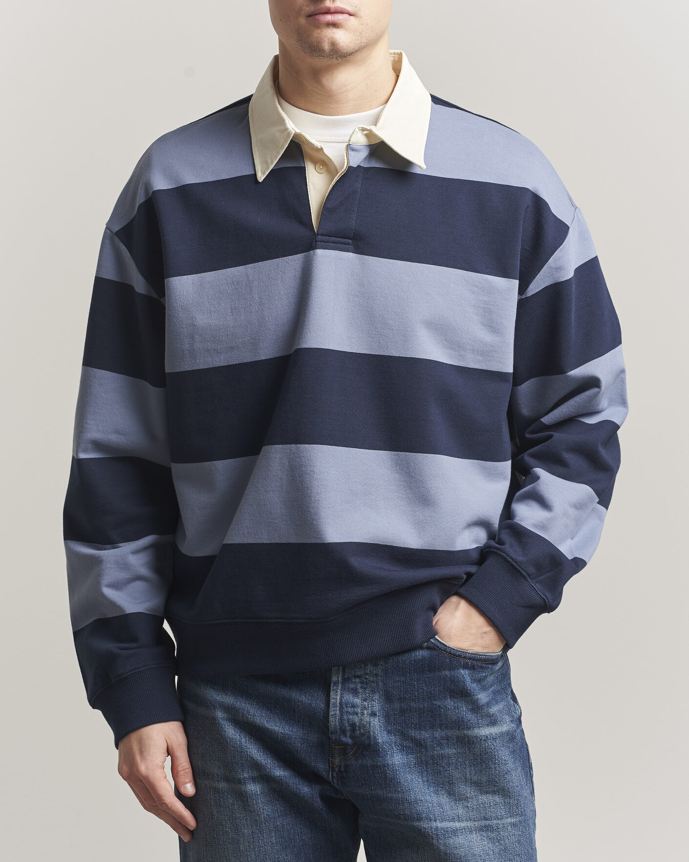 Herre | Gensere | NN07 | David Rugby Sweater Blue Stripe