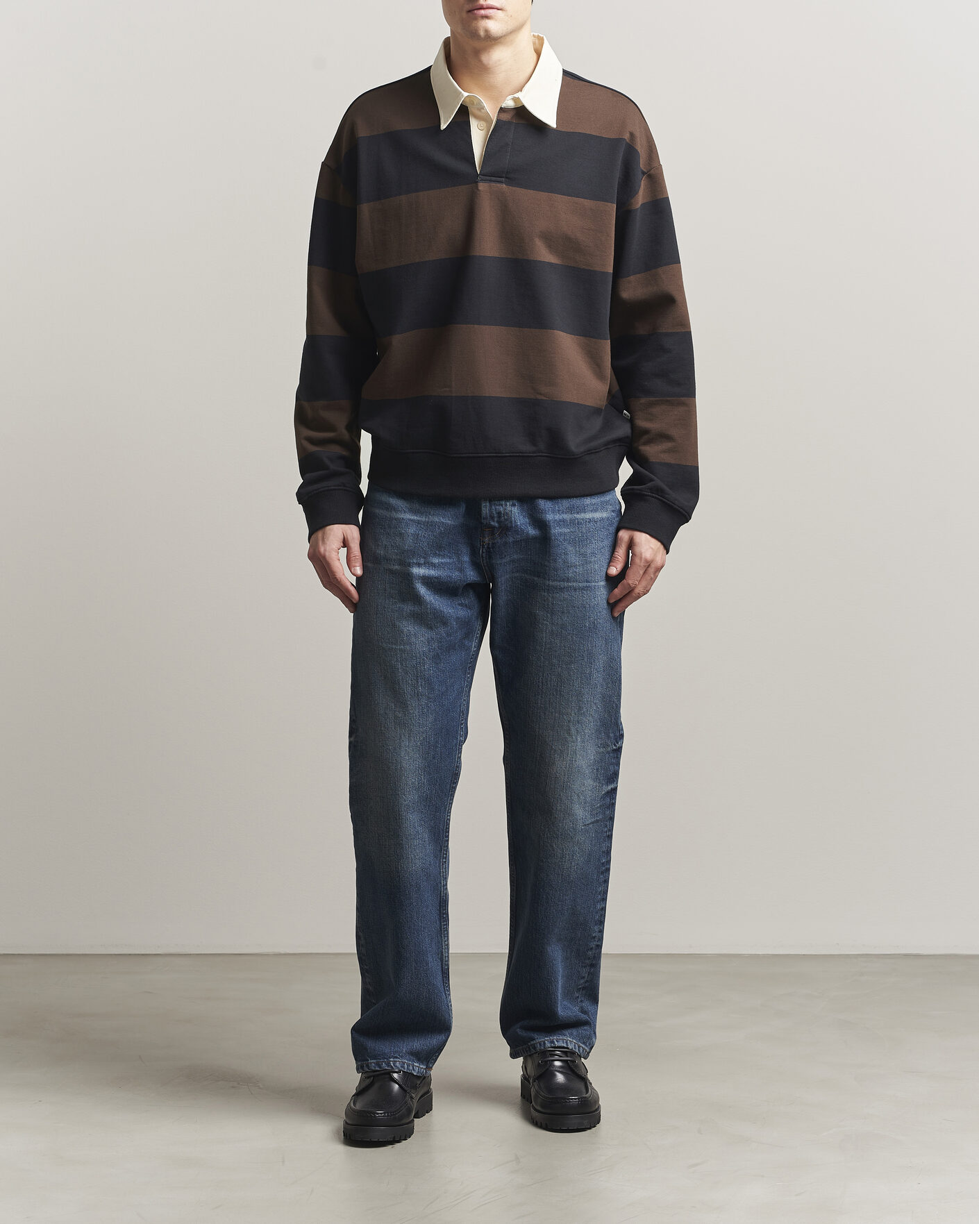 Herre | Gensere | NN07 | David Rugby Sweater Brown Stripe