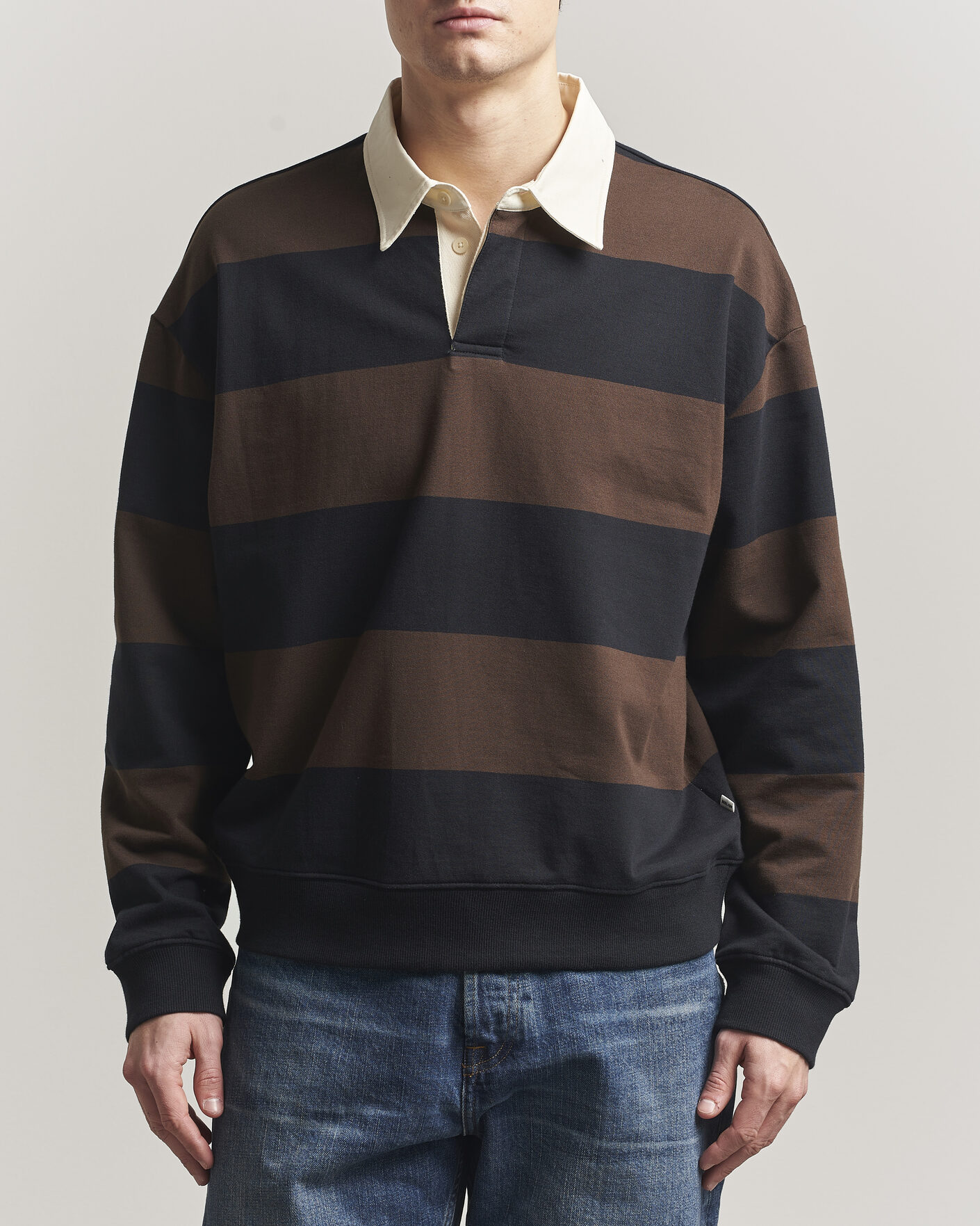 Herre | Gensere | NN07 | David Rugby Sweater Brown Stripe