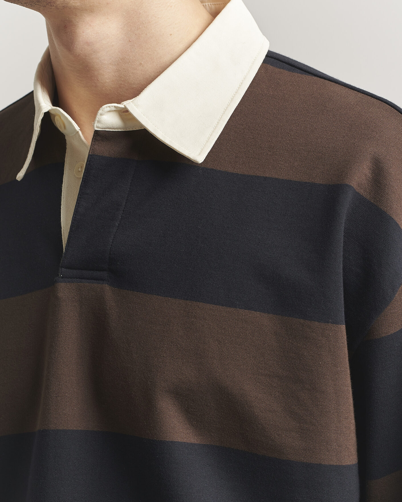 Herre | Gensere | NN07 | David Rugby Sweater Brown Stripe