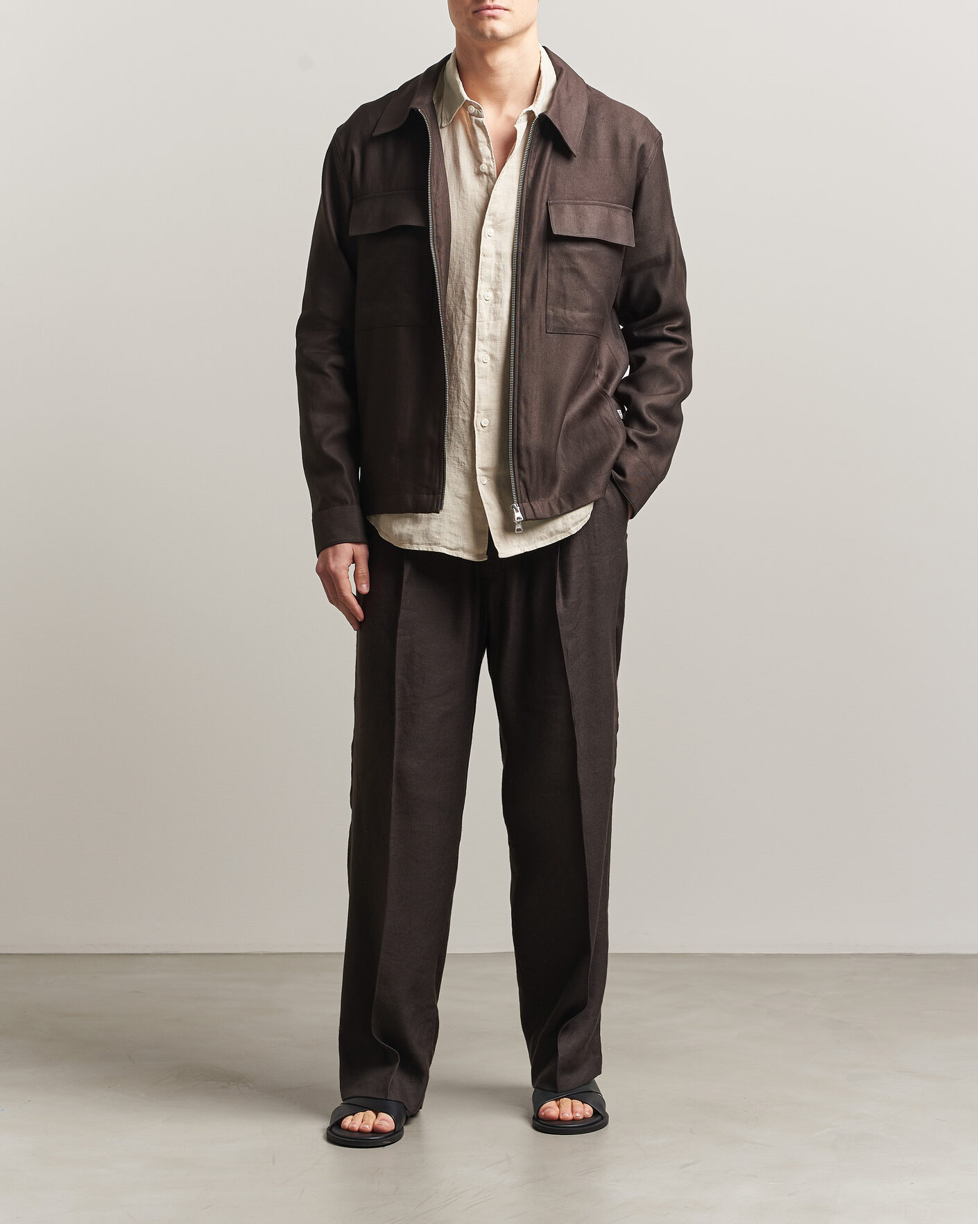 Herre | Skjorter | NN07 | Alban Linen/Viscose Overshirt Deep Truffle